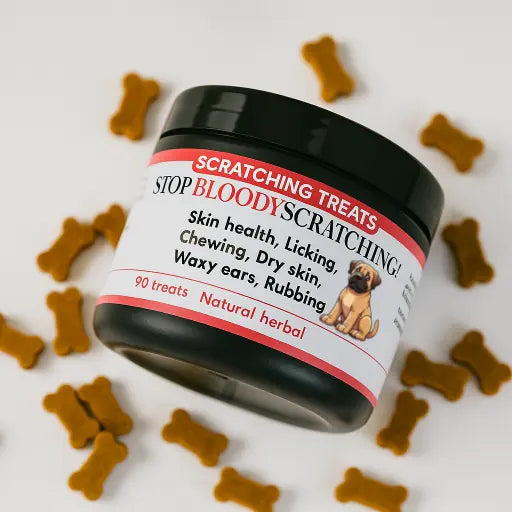 Itching and scratching dog treats for skin, licking, chewing, seasonal (natural herbal)