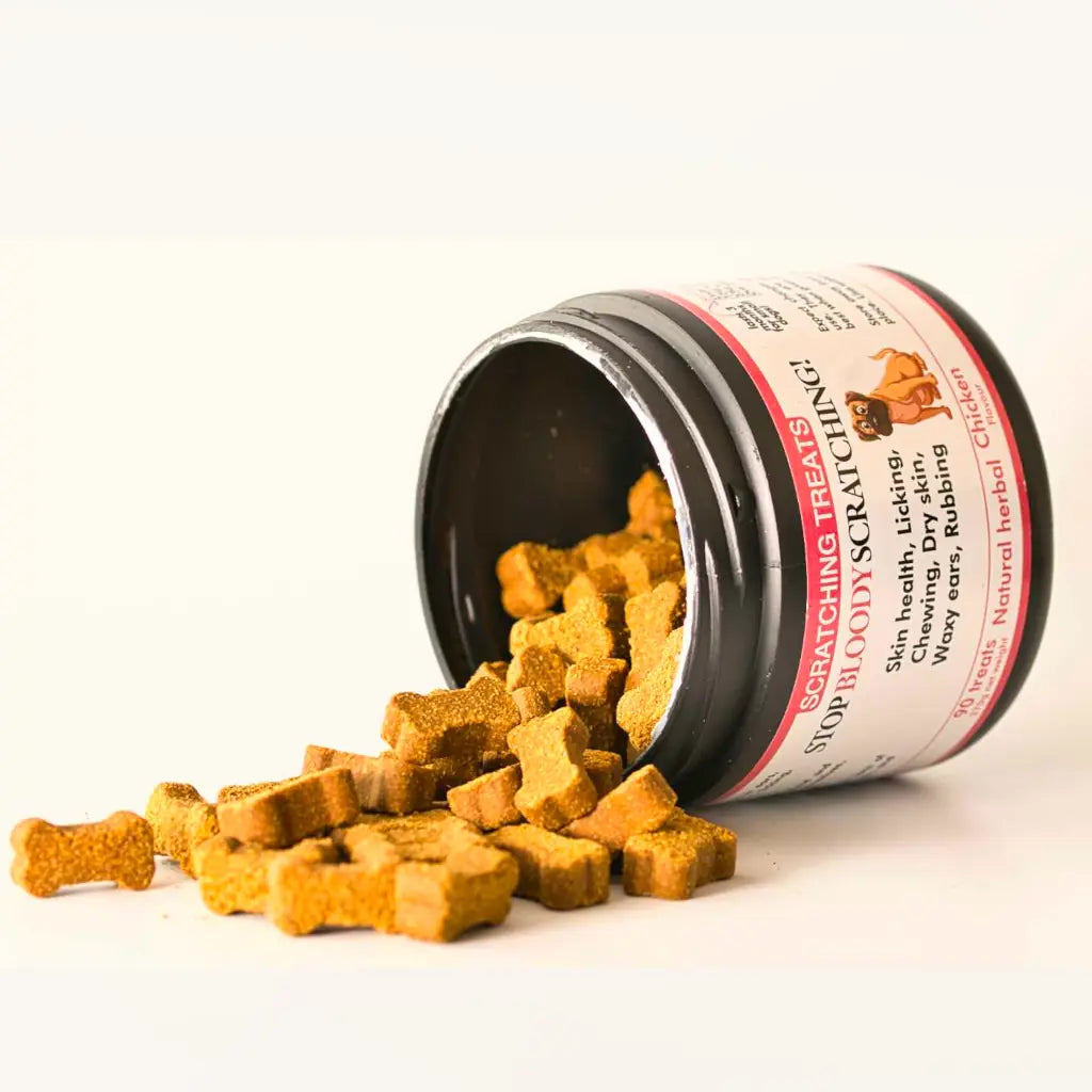Itching and scratching dog treats for skin, licking, chewing, seasonal (natural herbal)