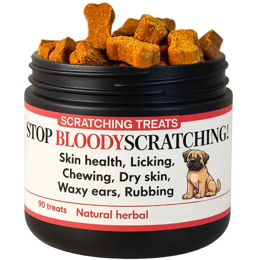 Itching and scratching dog treats for skin, licking, chewing, seasonal (natural herbal)