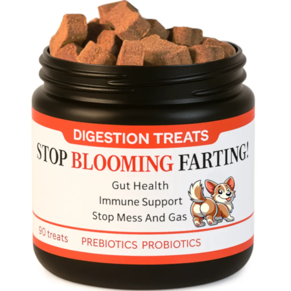 Probiotic dog treats for gas, mess, immunity, digestive health (natural herbal)