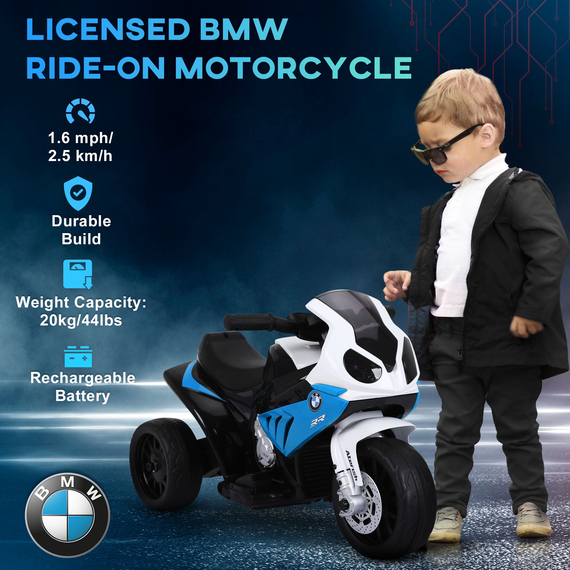 HOMCOM 6V BMW S1000RR Licensed Kids Electric Motorbike with Headlight and Music in Blue-3