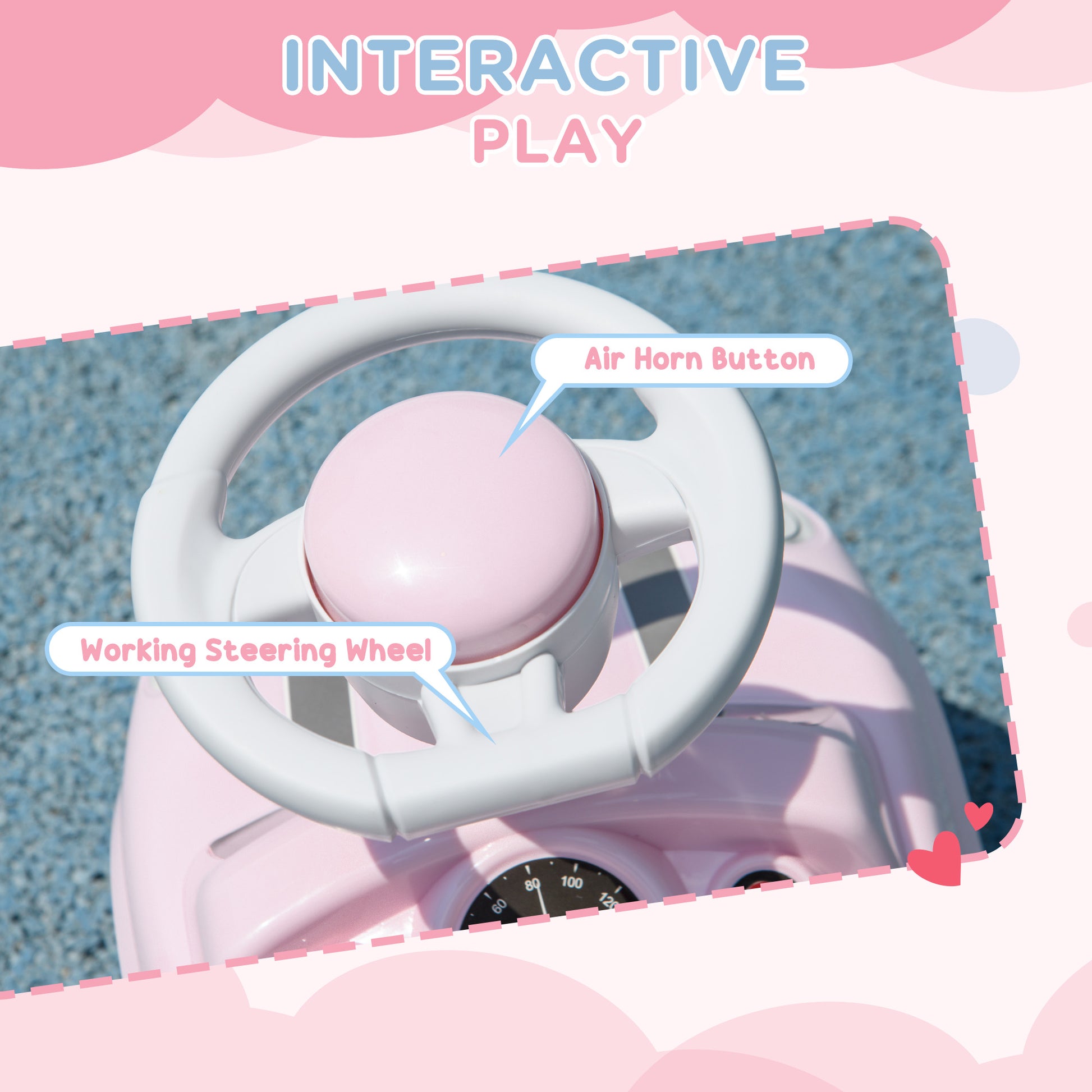 AIYAPLAY Foot To Floor Ride On Car Sliding Car with Air Horn, Anti-Over-Backwards, 18 to 36 Months in Pink-3