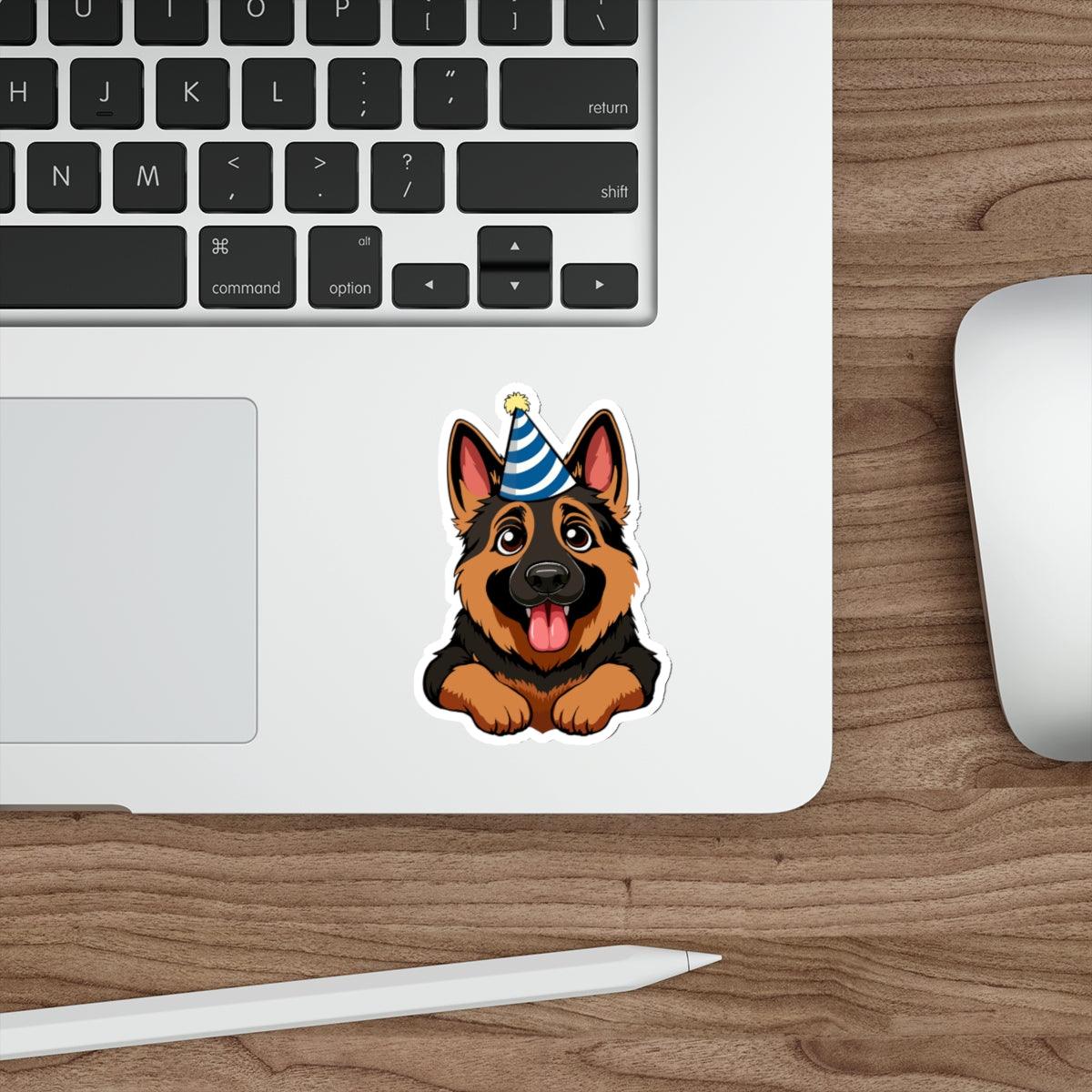 German Shepherd with Party Hat Waterproof Sticker - mezetto KEOLIX KEOLIX