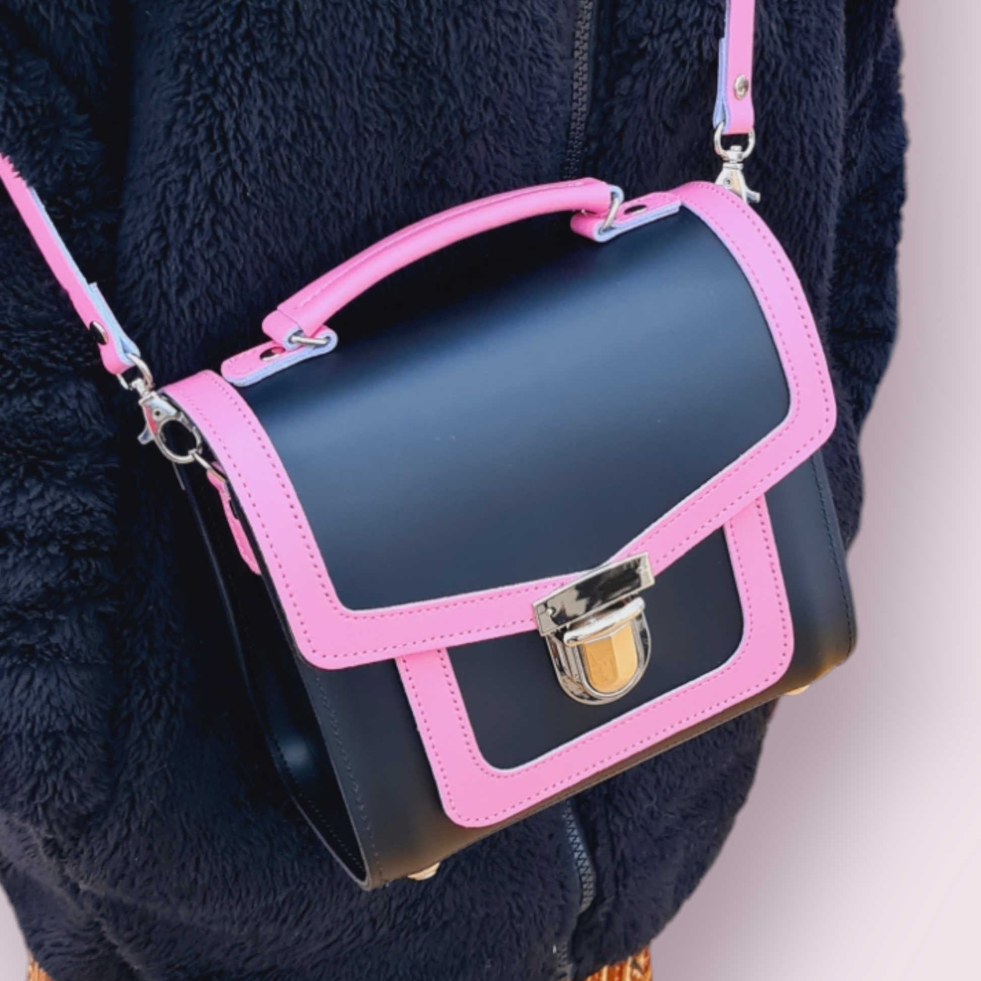 Harmony Handmade Leather Sugarcube Plus Handbag - Hot Fuchsia -Pink-2