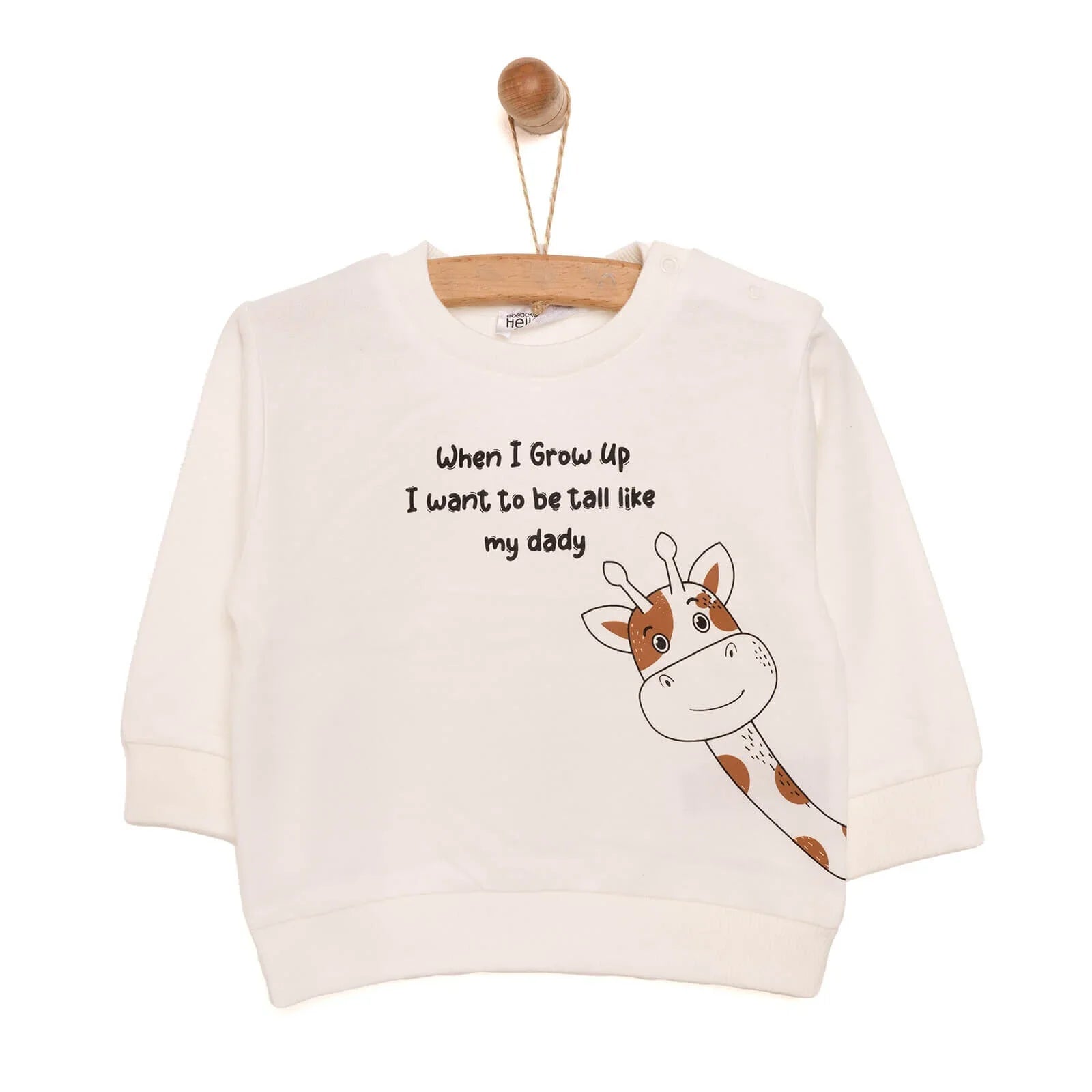 HelloBaby Baby Boy Basic Giraffe Printed Sweatshirt - Ecru - mezetto