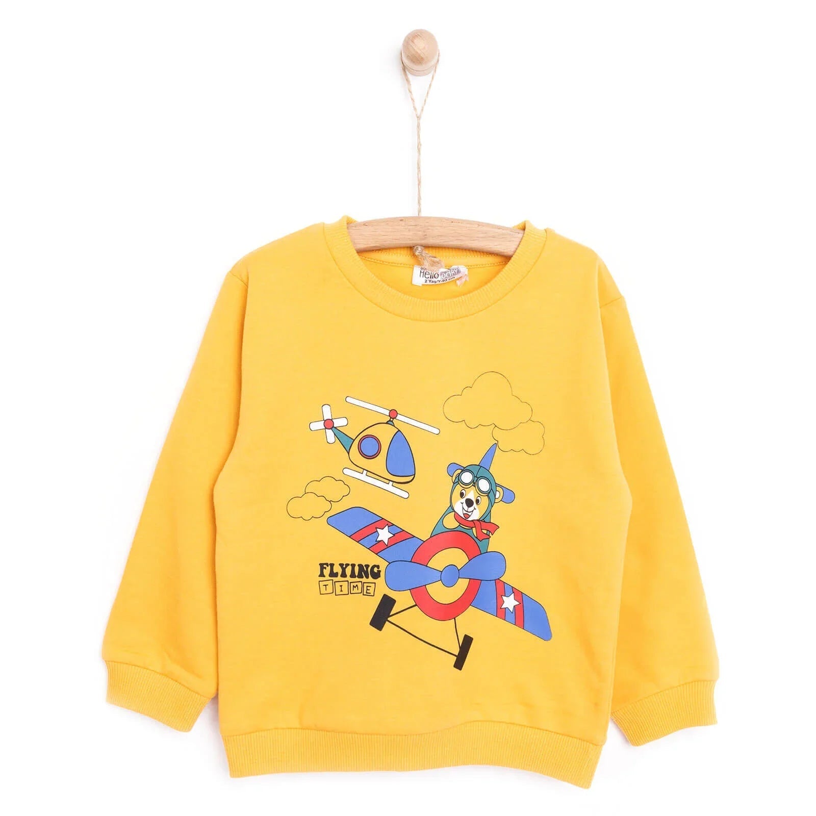 HelloBaby Baby Boy Basic Helicopter Patterned Sweatshirt - Dark Yellow - mezetto