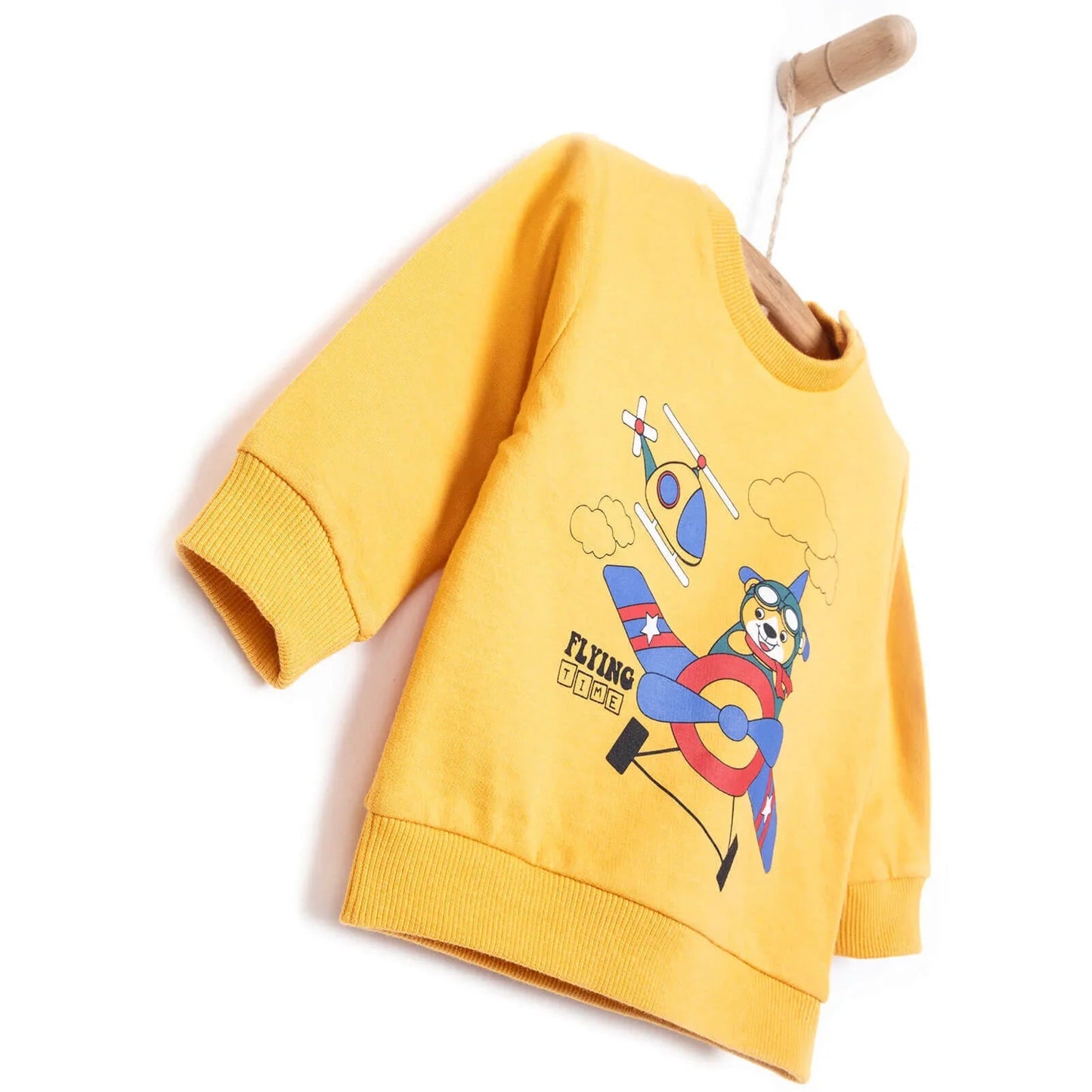HelloBaby Baby Boy Basic Helicopter Patterned Sweatshirt - Dark Yellow - mezetto