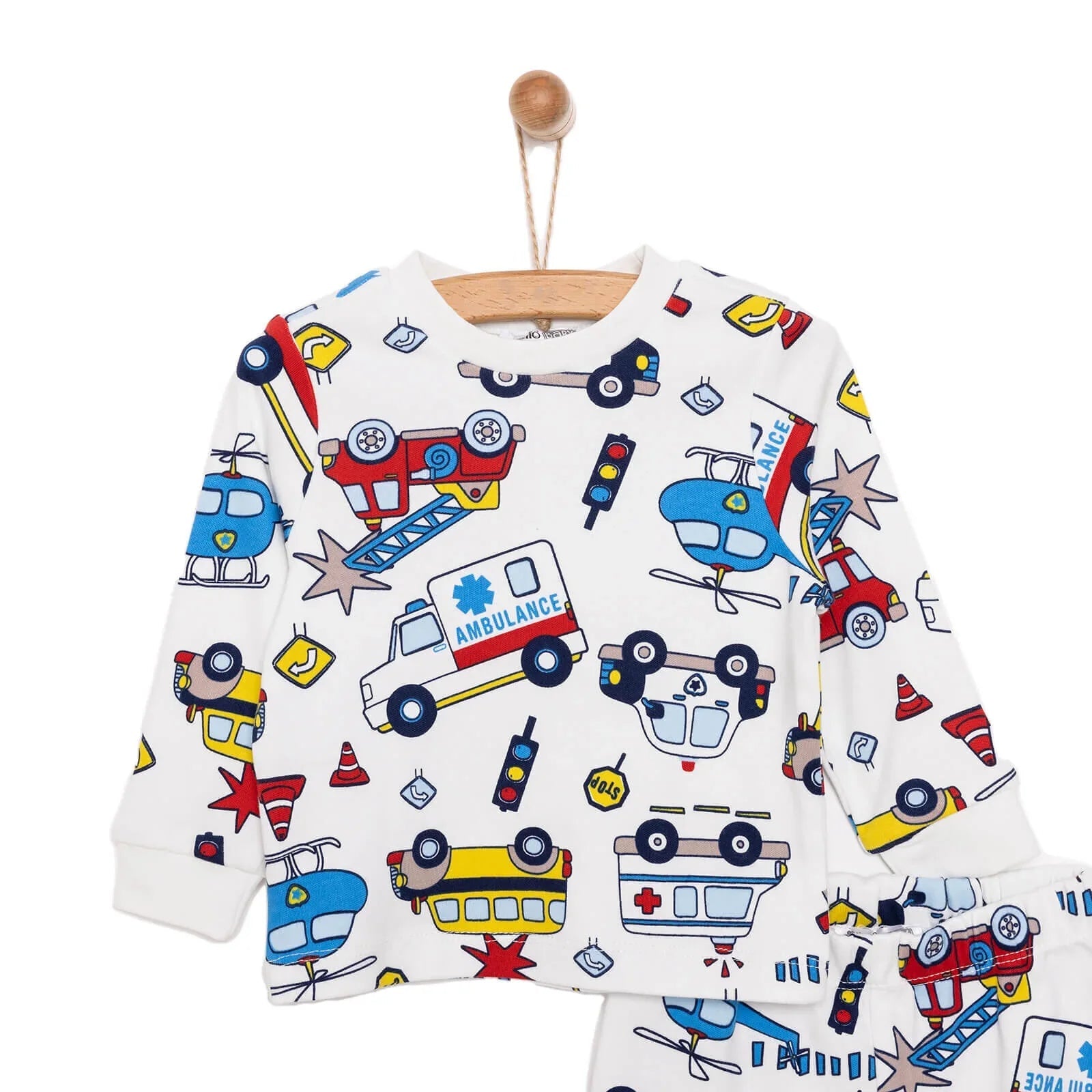 HelloBaby Baby Boy Cars Printed Pyjamas Set - Ecru - mezetto