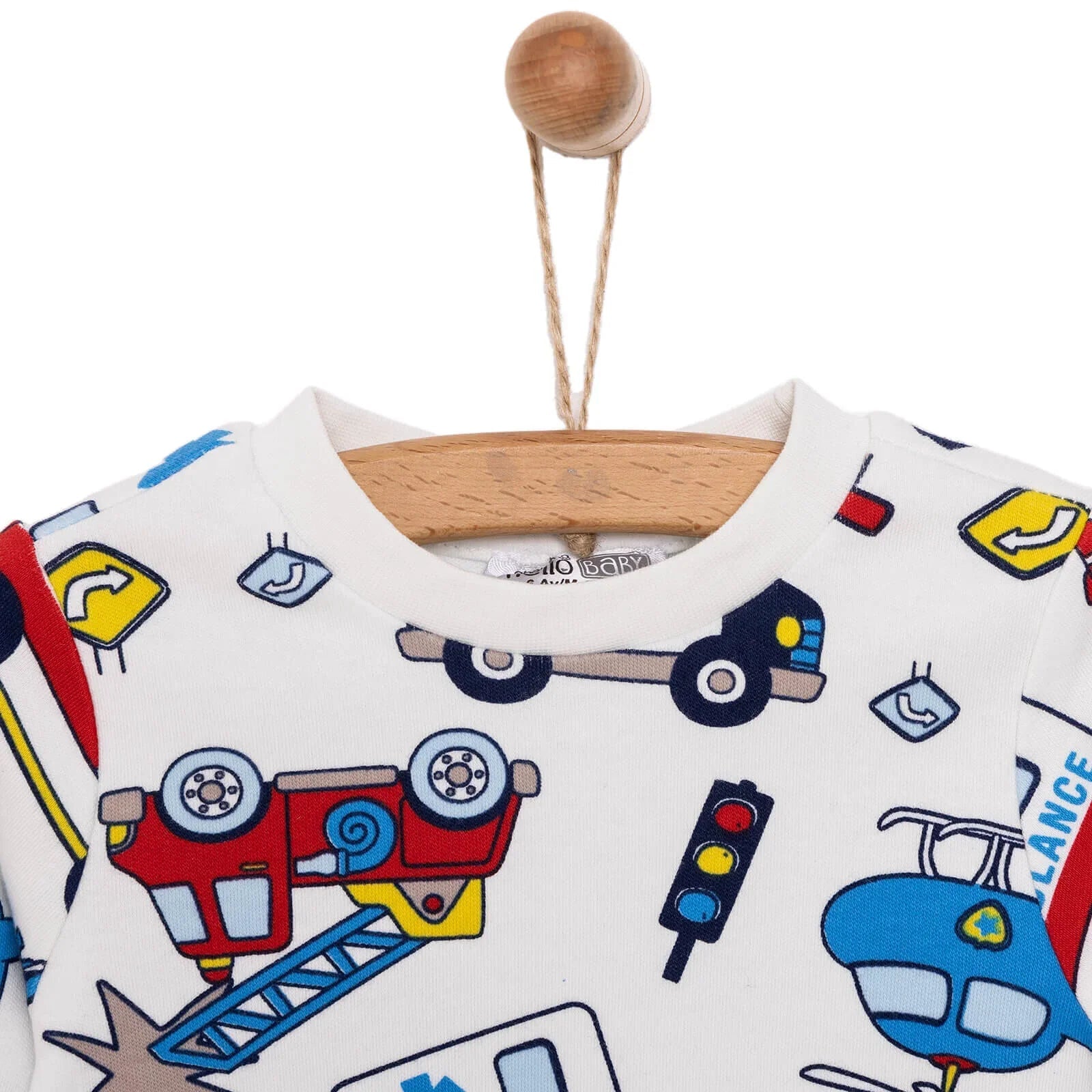 HelloBaby Baby Boy Cars Printed Pyjamas Set - Ecru - mezetto