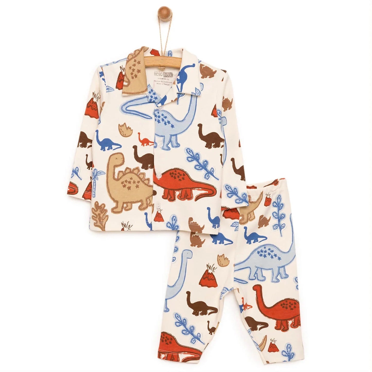 HelloBaby Baby Boy Dinasour Printed Pyjamas Set - Ecru - mezetto