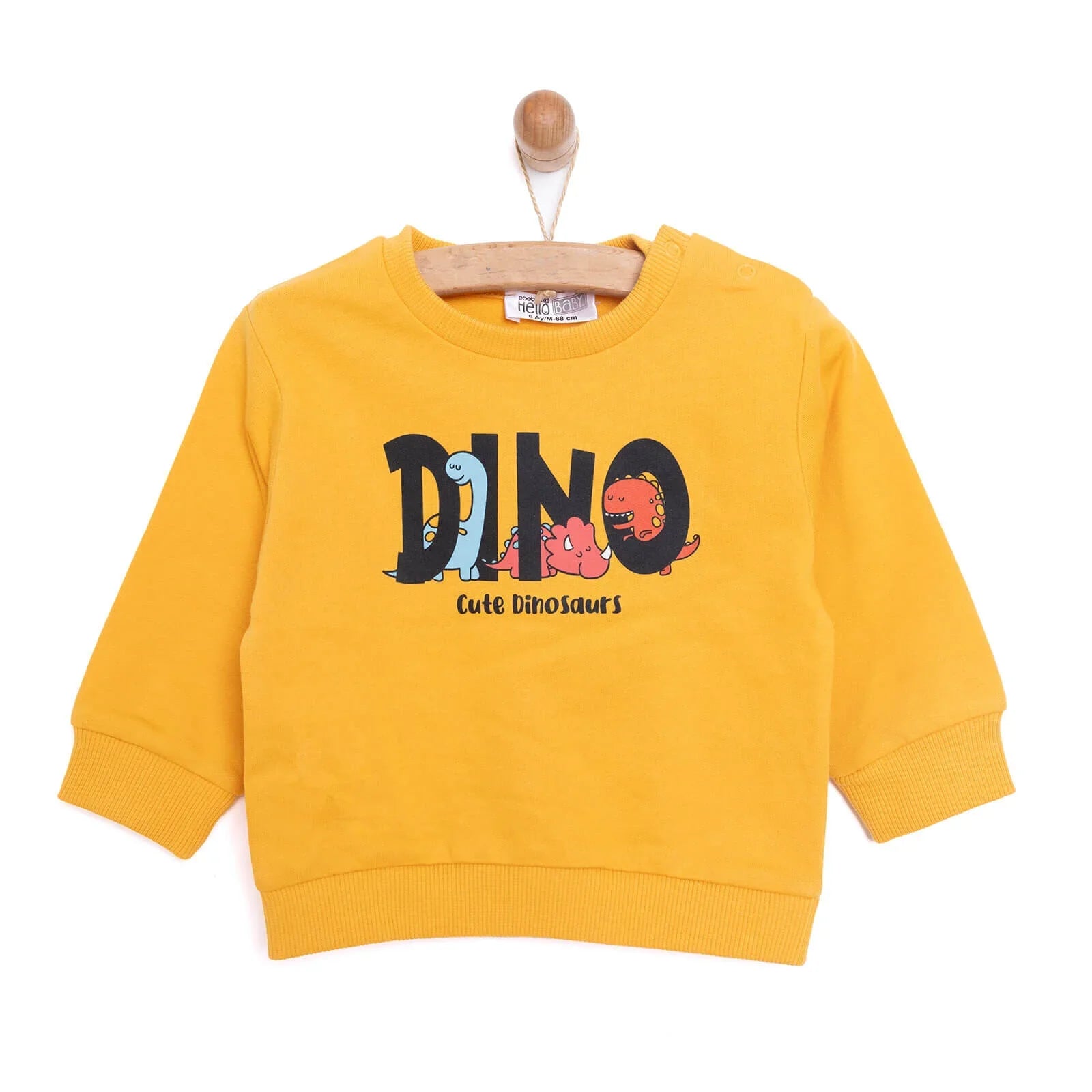 HelloBaby Baby Boy Dino Patterned Sweatshirt - Mustard - mezetto