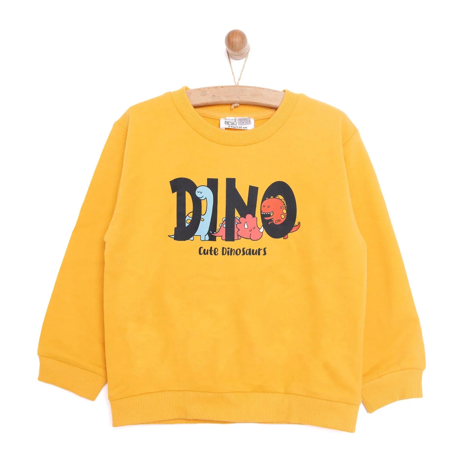 HelloBaby Baby Boy Dino Patterned Sweatshirt - Mustard - mezetto
