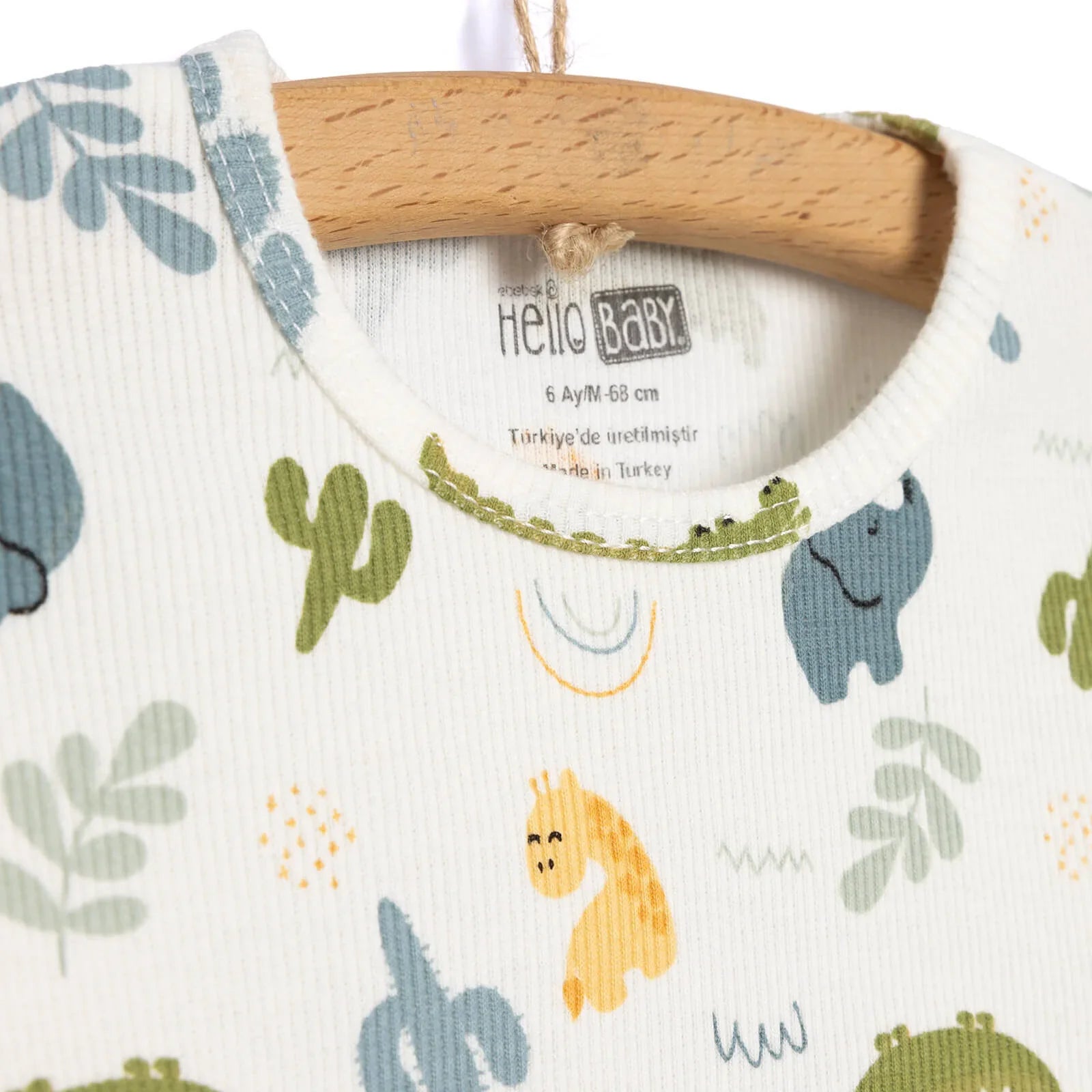 HelloBaby Baby Boy Elephant Printed Long Sleeve Pyjamas 2 pcs - Ecru - mezetto