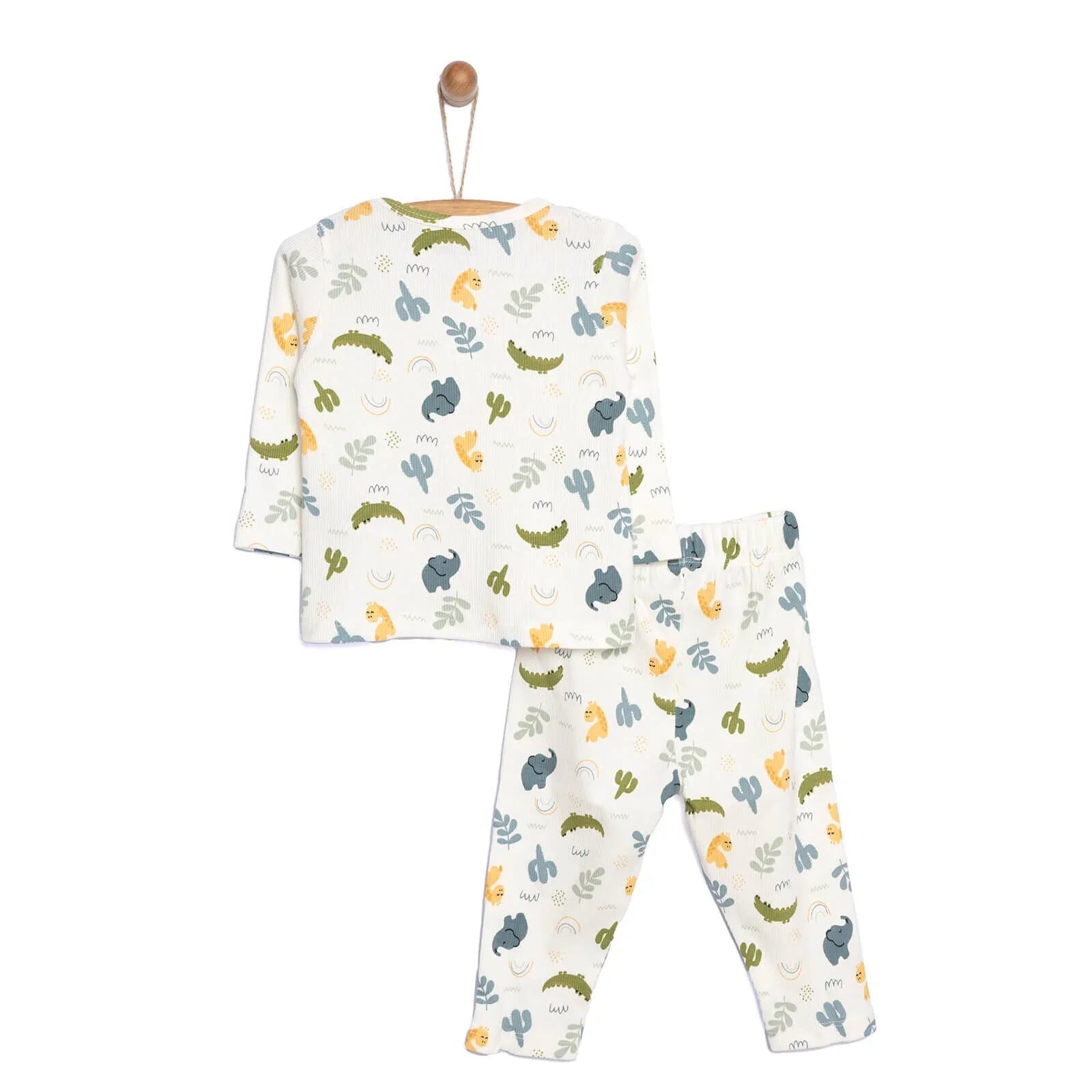 HelloBaby Baby Boy Elephant Printed Long Sleeve Pyjamas 2 pcs - Ecru - mezetto