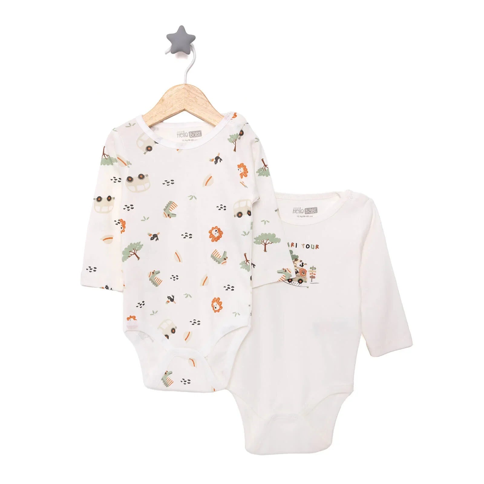 HelloBaby Baby Boy Long Sleeve Body 2 pcs - Beige - mezetto