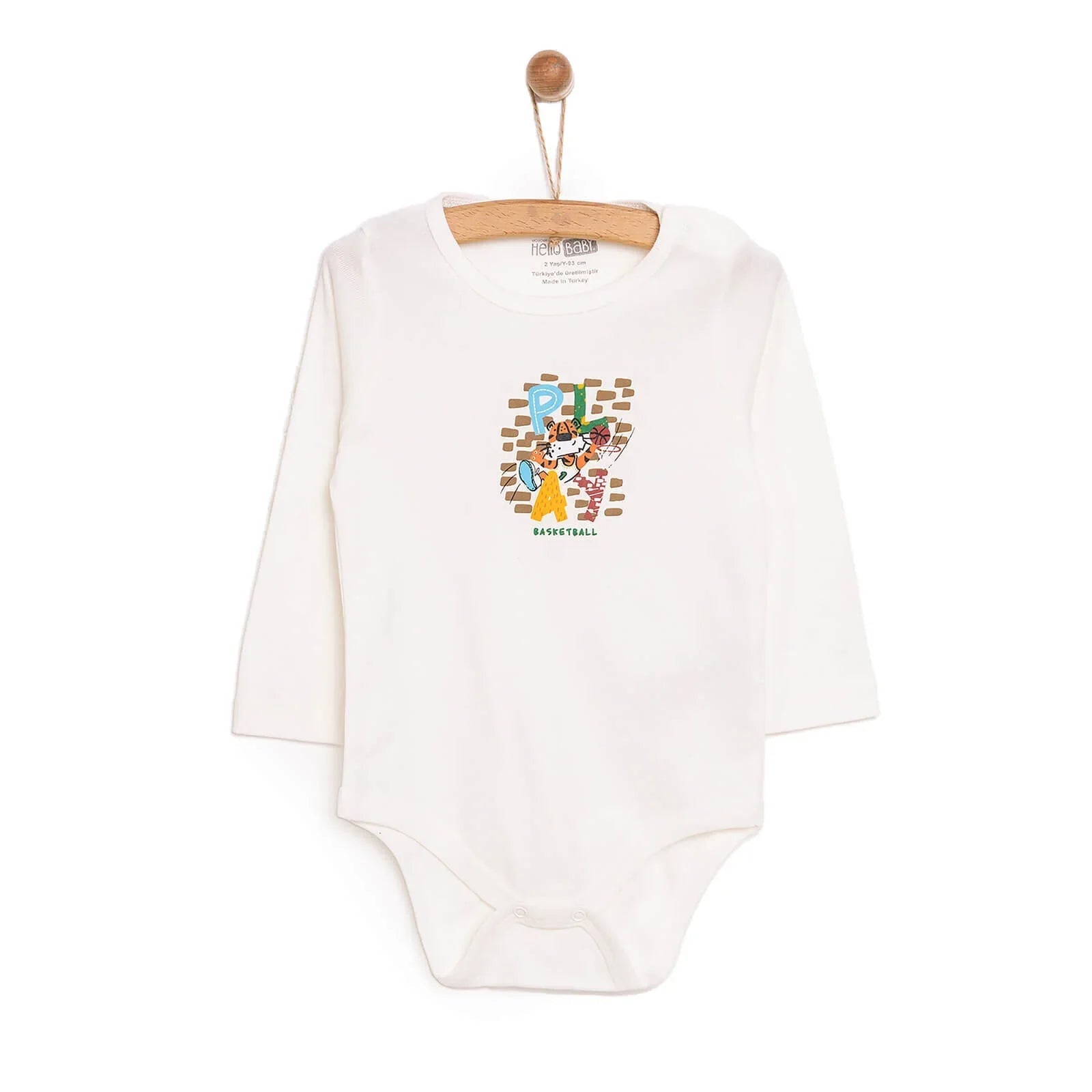 HelloBaby Baby Boy Long Sleeve Bodysuit - Beige - mezetto