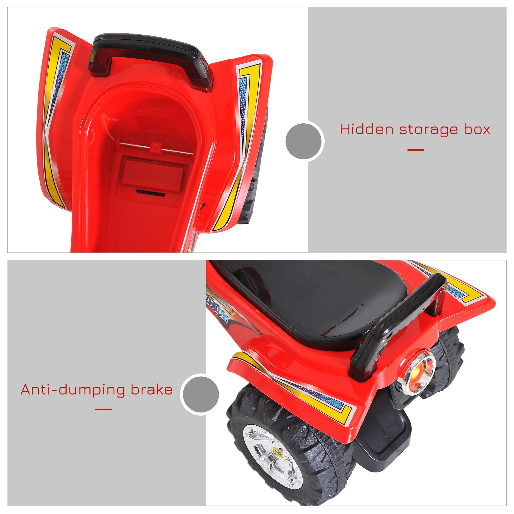 Kids Ride On Quad Bike, 60Lx38Wx42H cm in Red | HOMCOM-5