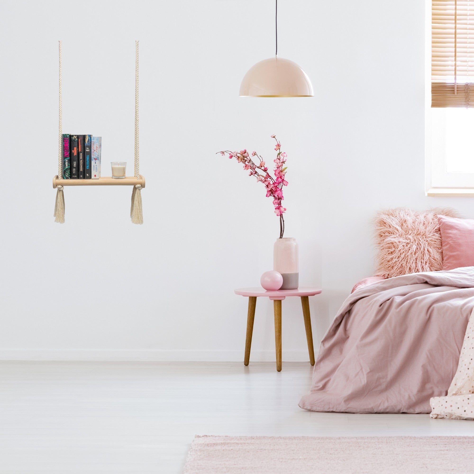 MAMOI® Wooden wall shelf Boho Hanging shelf Hand-woven macramé Floating shelf Wall decor Plant stand for kitchen Bedroom Living room-5