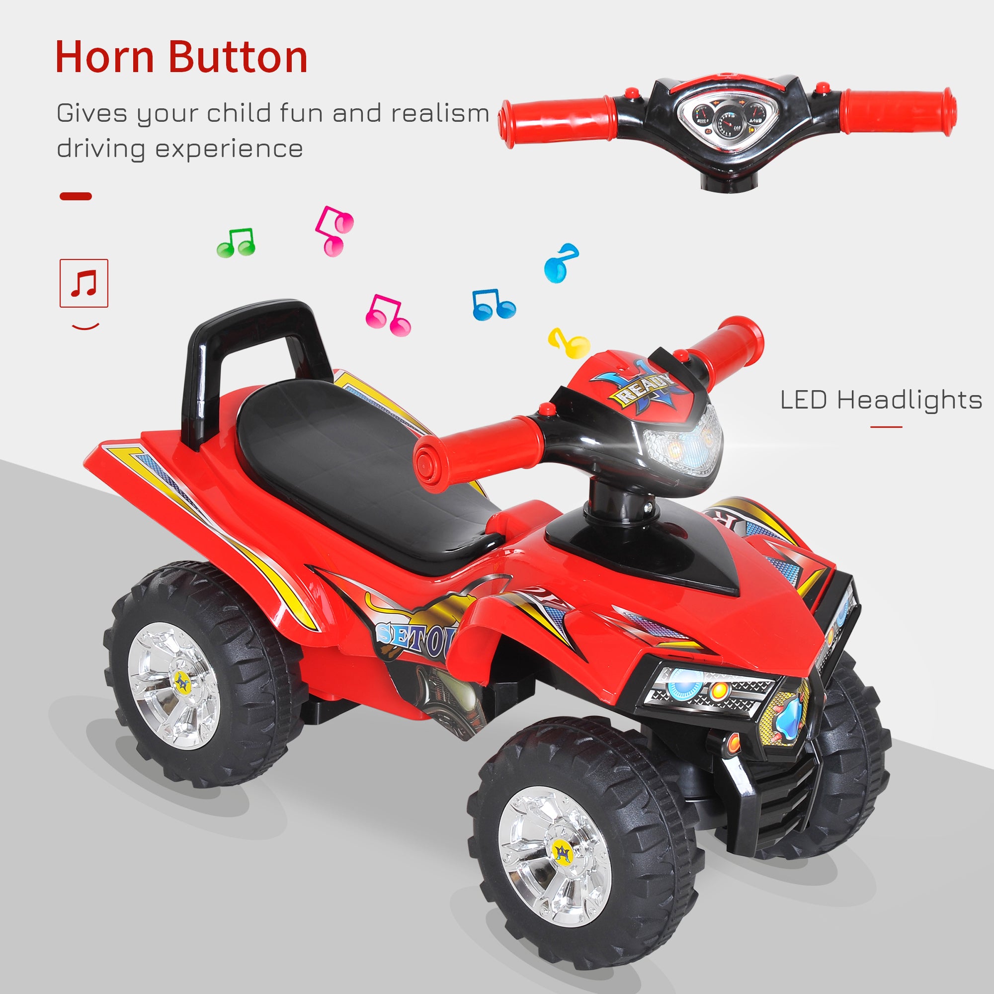 Kids Ride On Quad Bike, 60Lx38Wx42H cm in Red | HOMCOM-2