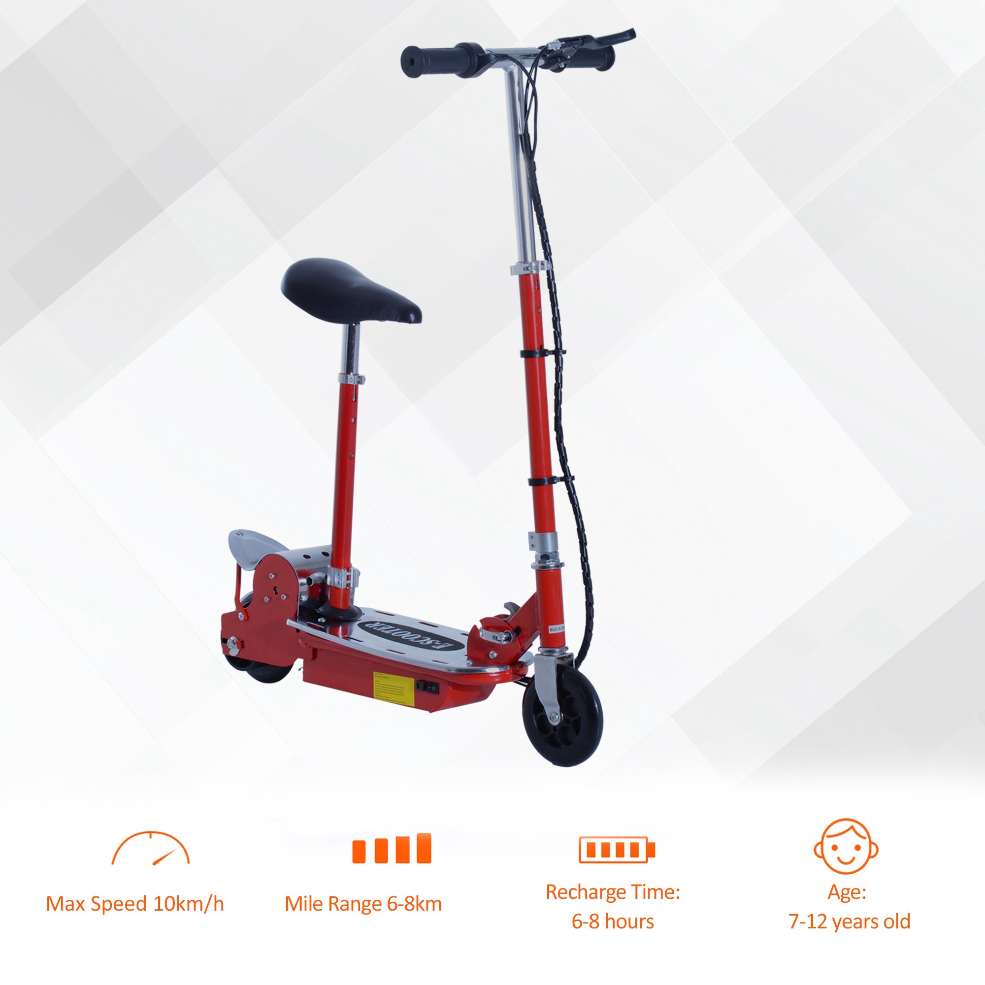 HOMCOM 120W Teens Foldable Kids Powered Scooters 24V Rechargeable Battery Adjustable Ride on Outdoor Toy in Red-5