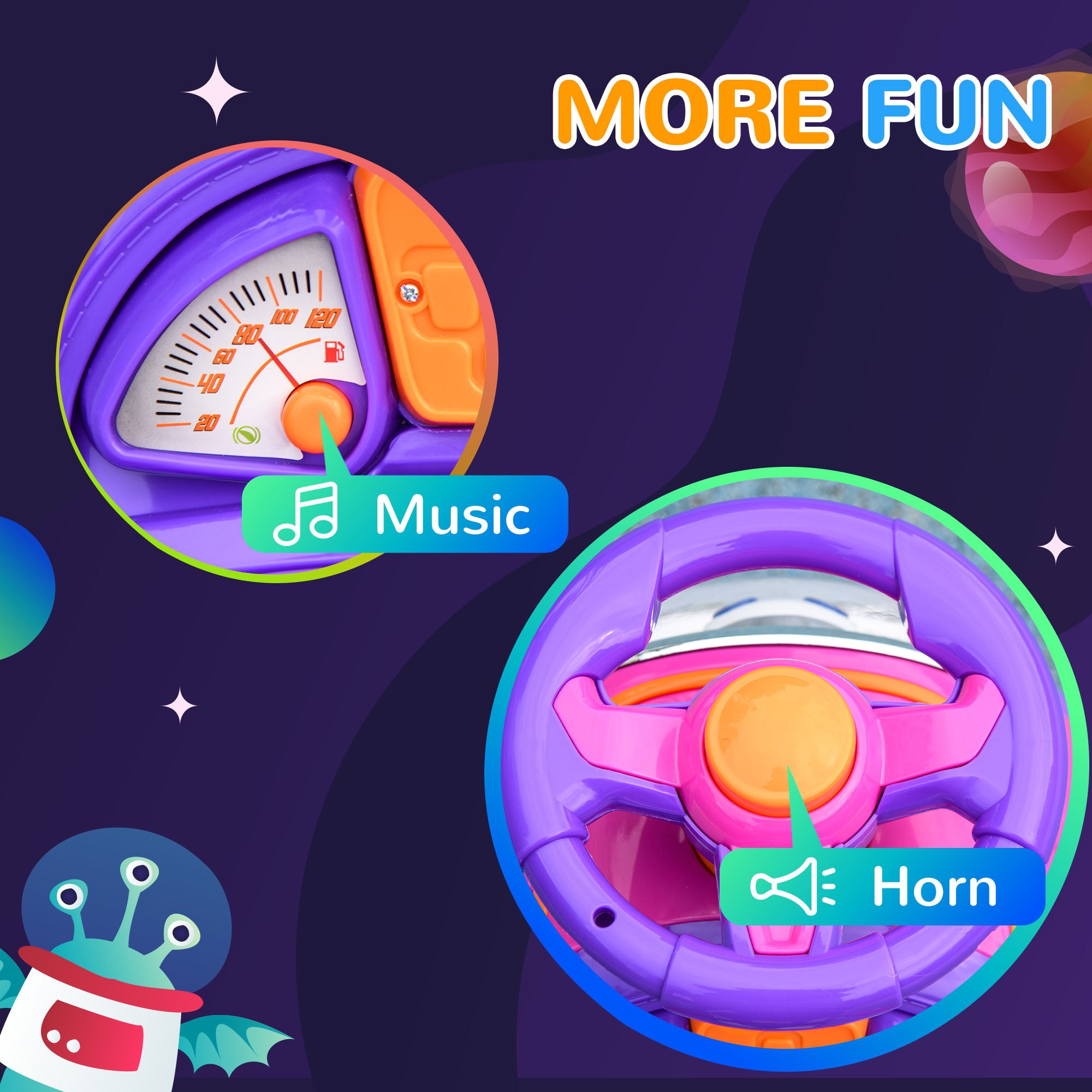 AIYAPLAY 3 in 1 Ride on Push Car, Cartoon Robot Theme Foot to Floor Slider with Handle Light Music Horn, Storage in Pink-5