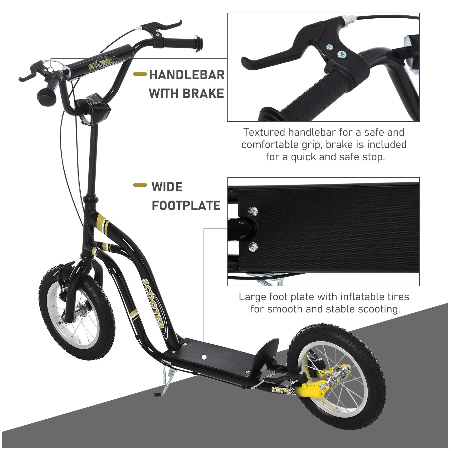 HOMCOM Teen Kids Stunt Scooter with Adjustable Handlebar, 12 Inch Rubber Tyres, Dual Brakes in Black-4