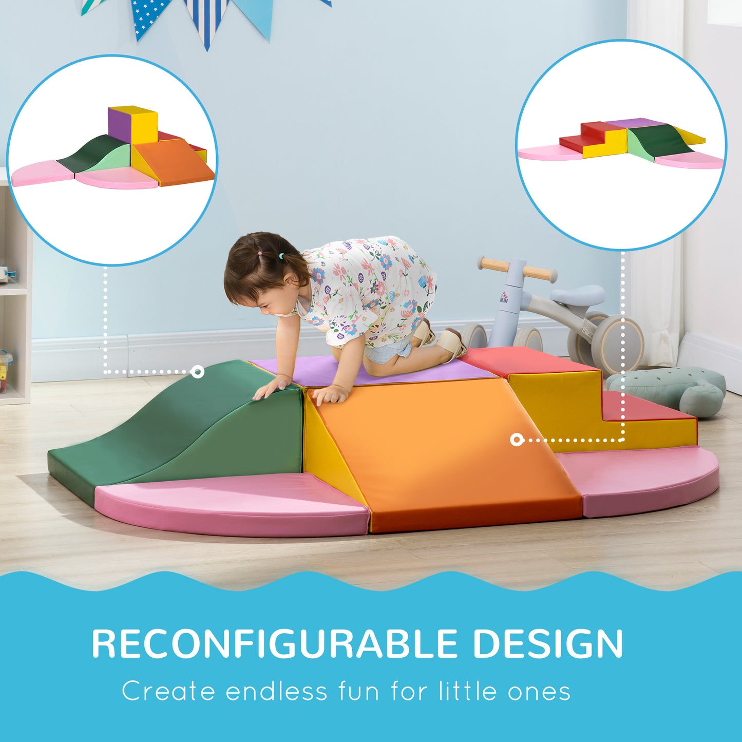 6 Piece Soft Play Equipment for Kids Climb and Crawl in Red by HOMCOM-4