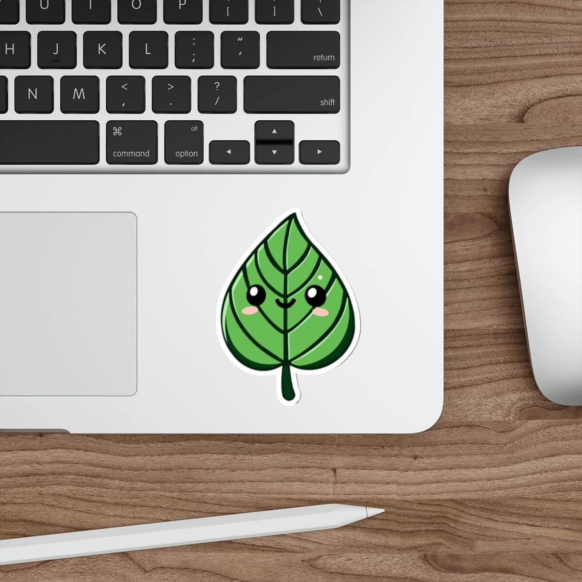 Kawaii Leaf Sticker – Smiling Green Vinyl Decal - mezetto KEOLIX KEOLIX