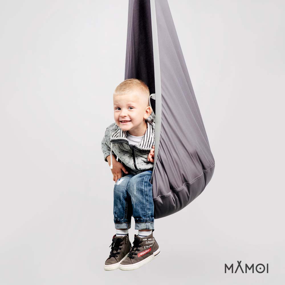 MAMOI® Swing hanging chair Grey, Indoor hammock, Sensory swing seat for bedroom for kids, Child door swinging nest for autism, Garden egg swings for children-4
