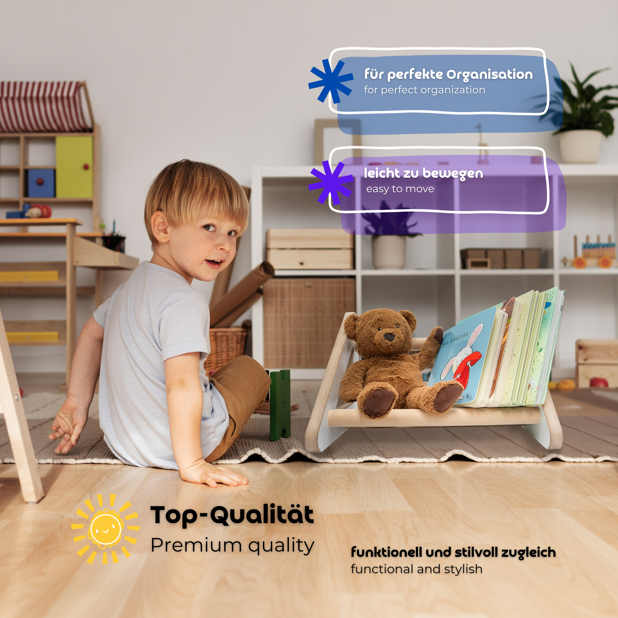 MAMOI® Children's bookcase and cabinet, Small wall bookcase, Bookshelves and children's room furniture, Montessori bookcases for children-4