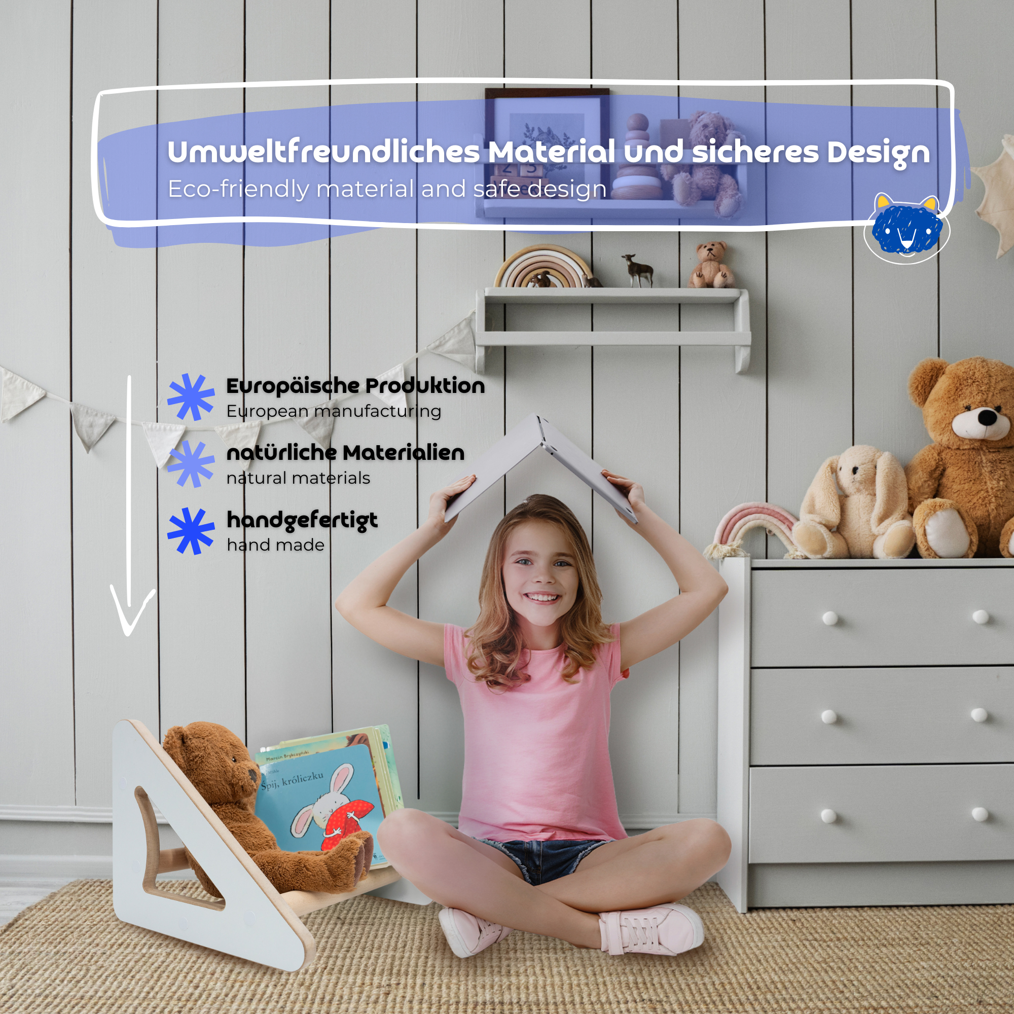 MAMOI® Children's bookcase and cabinet, Small wall bookcase, Bookshelves and children's room furniture, Montessori bookcases for children-2