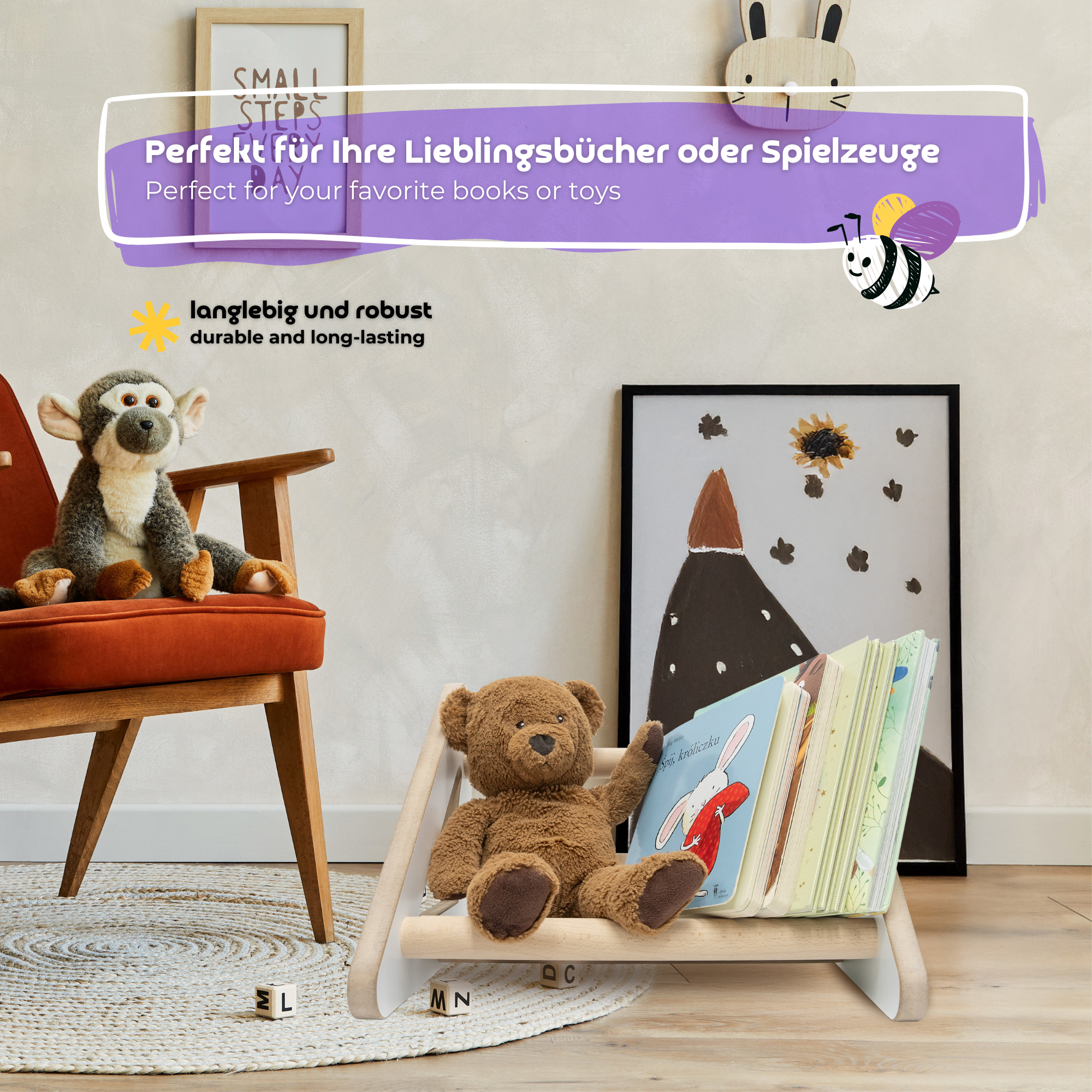 MAMOI® Children's bookcase and cabinet, Small wall bookcase, Bookshelves and children's room furniture, Montessori bookcases for children-5