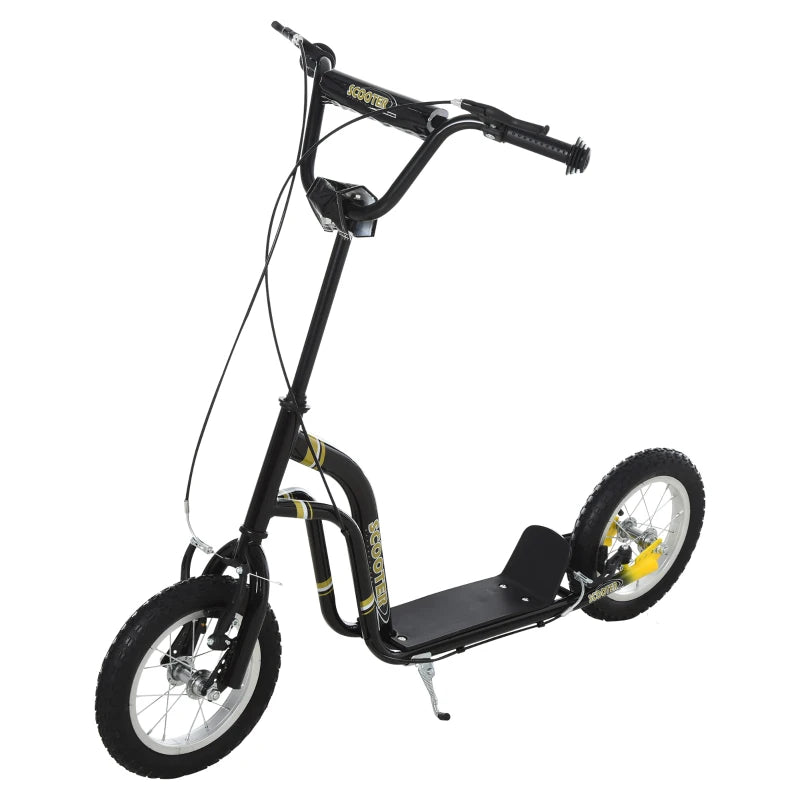 HOMCOM Teen Kids Stunt Scooter with Adjustable Handlebar, 12 Inch Rubber Tyres, Dual Brakes in Black-0