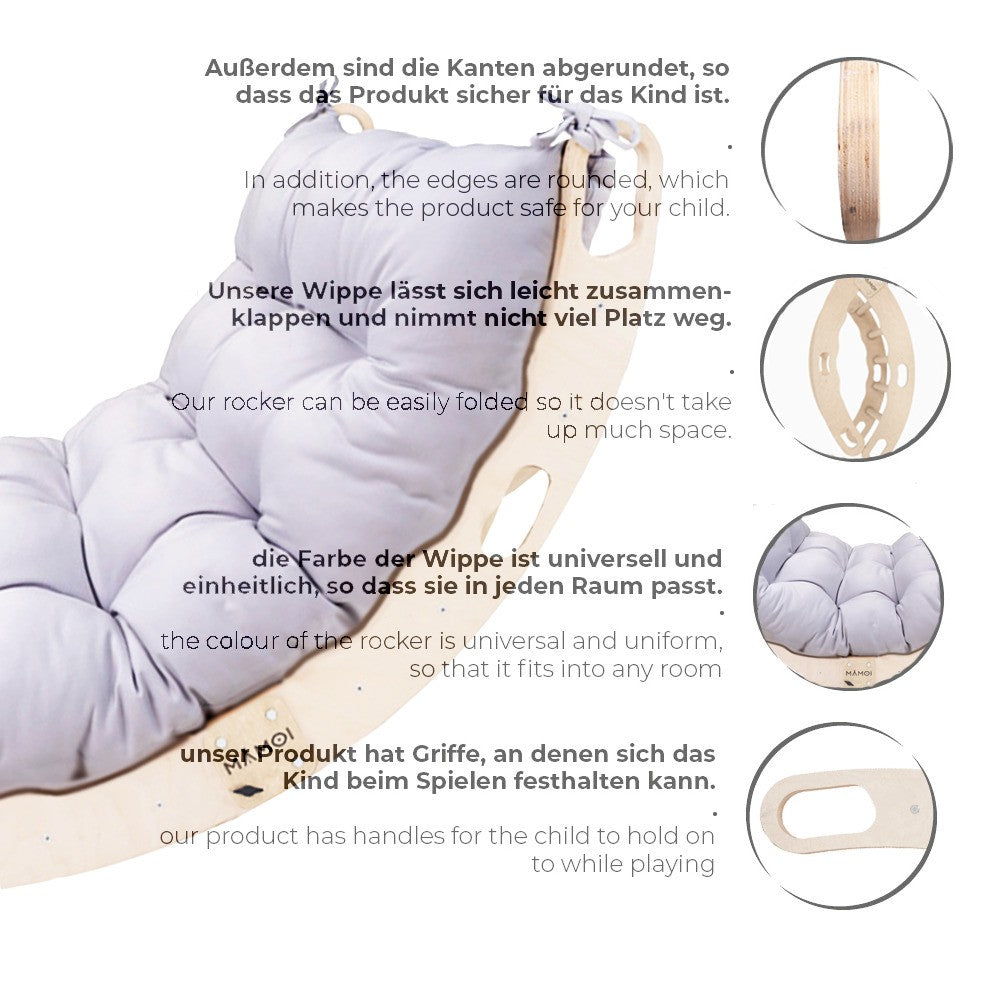 MAMOI® Toddler climbing frame indoor with cushion, Cushion for indoor climbing frame for toddlers, Baby kids climbing dome, Wooden climbing triangle for children from 1/2/3 years-2