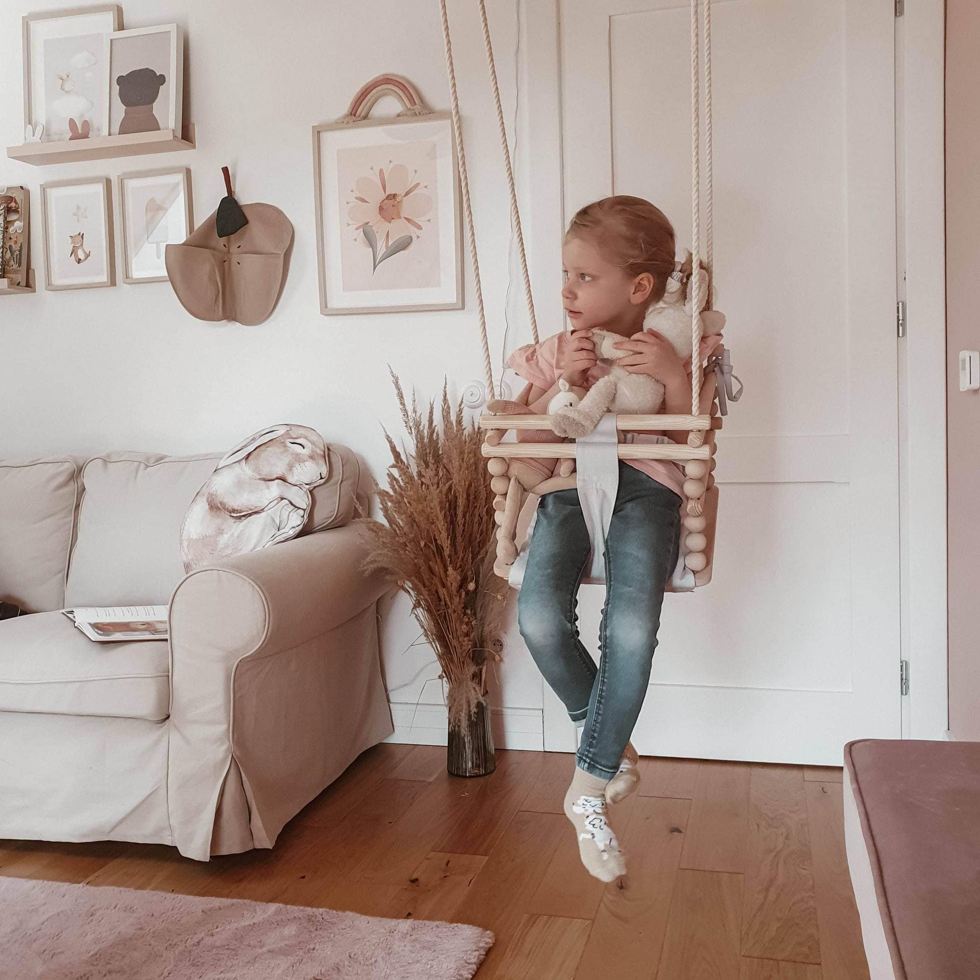 MAMOI® Baby swing Light grey, Toddler sensory seat 3 in 1, Wooden door bouncer for kids, Indoor swings set, Chair from birth for toddlers age 1-3-4