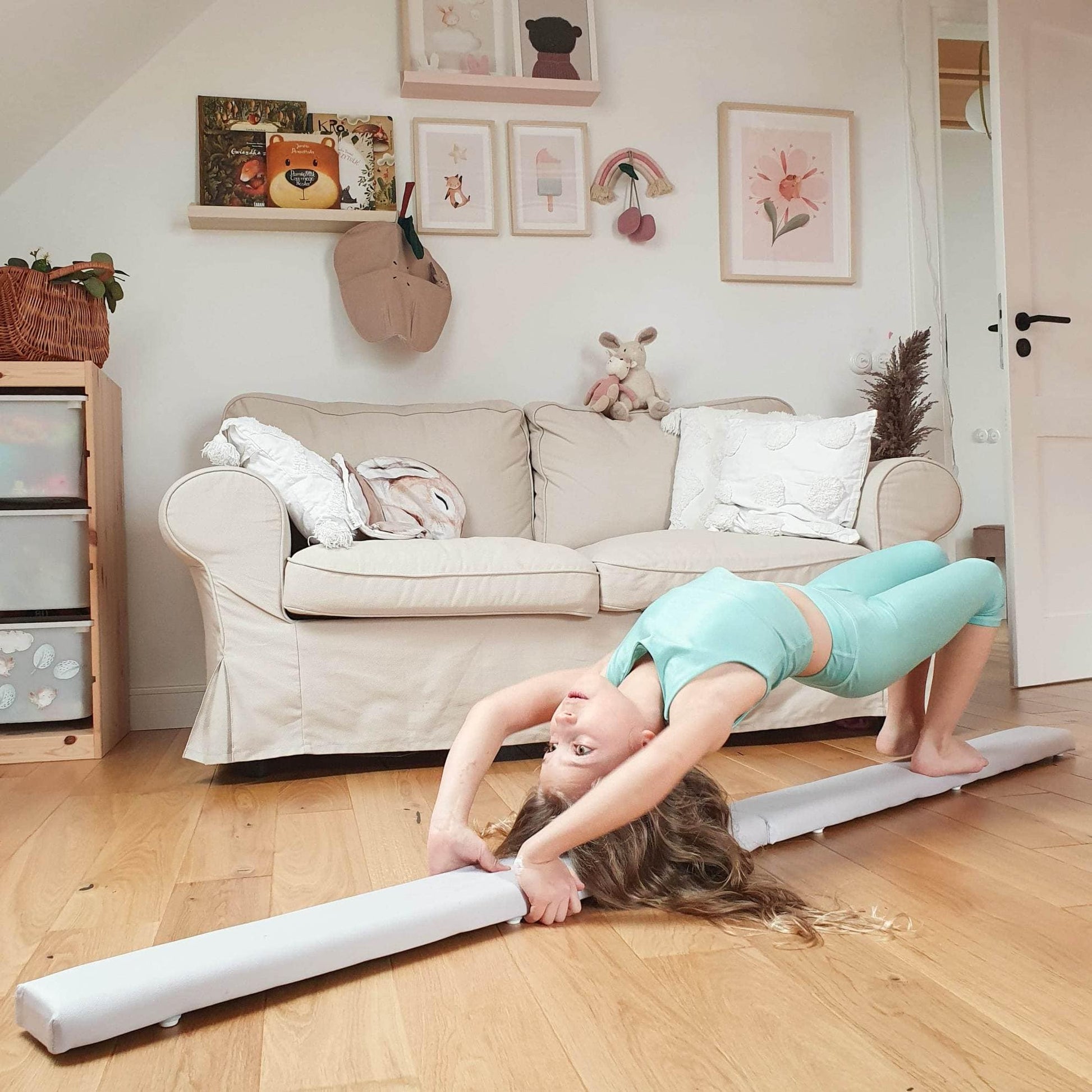 MAMOI® Gymnastics beam for kids Light grey (200 cm), Padded non-slip folding balance beam, Kids gym equipment at home, Gymnastic floor beams & bases for children-4