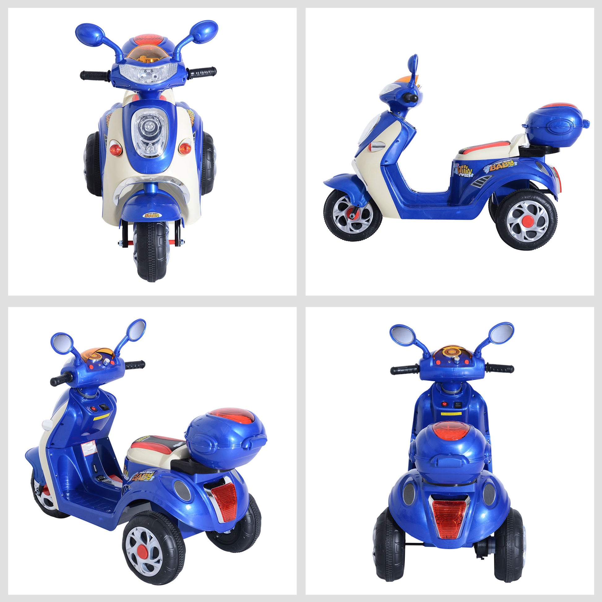 HOMCOM Electric Ride on Toy Tricycle Car-Blue-6