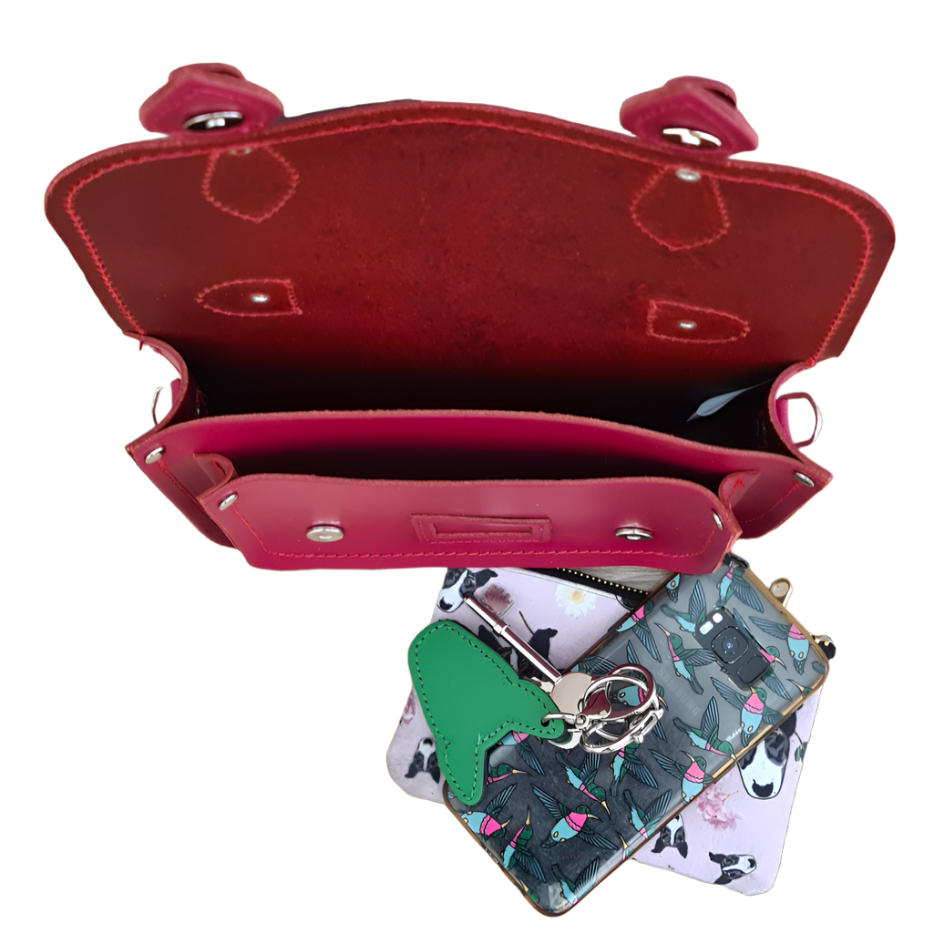 Leather Midi Satchel - Magenta-4