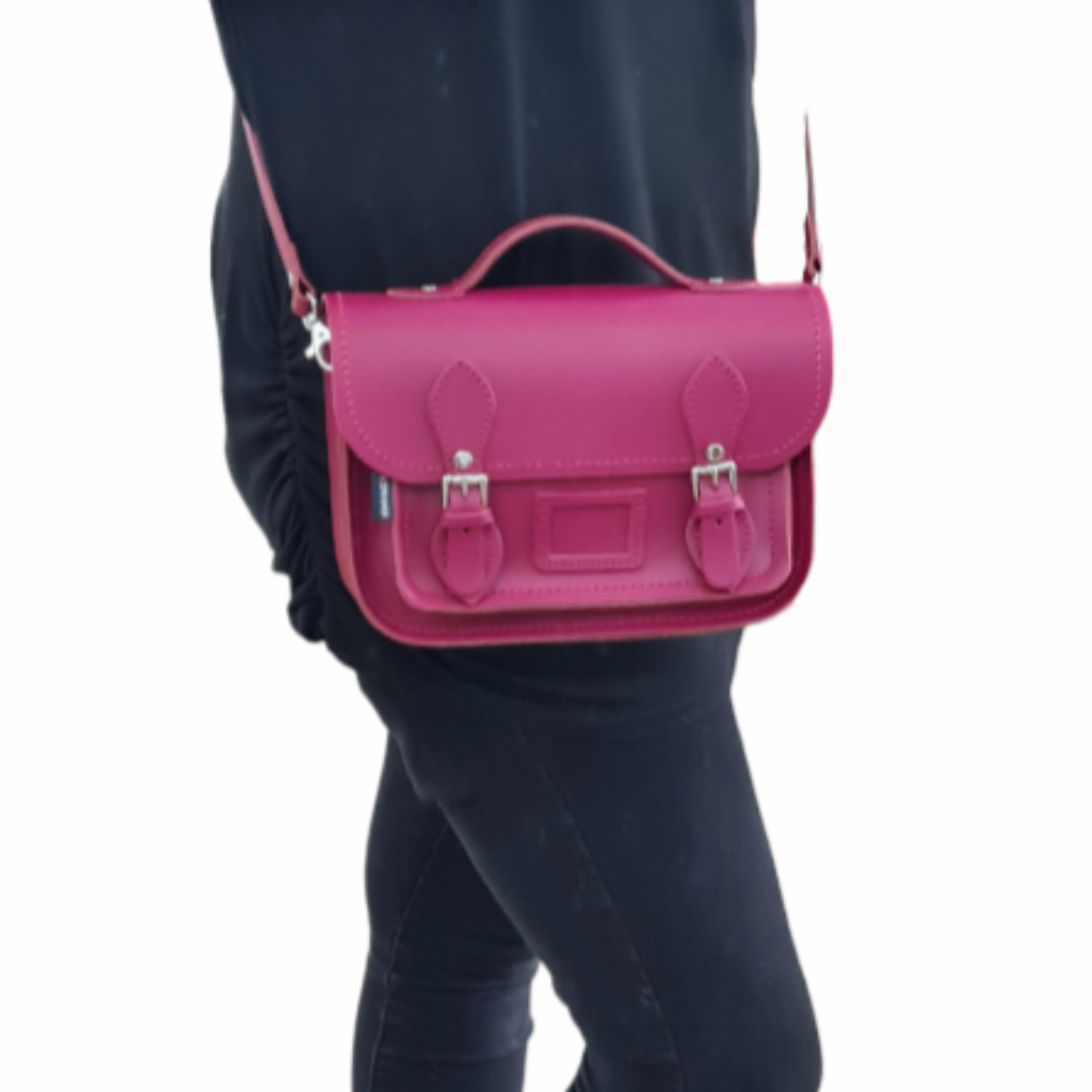 Leather Midi Satchel - Magenta-3