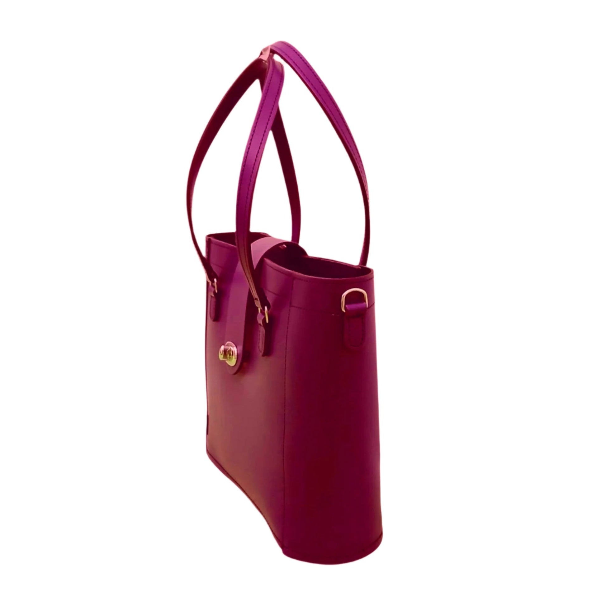 Leather Mini Twist Lock Shopper Bag - Magenta-3