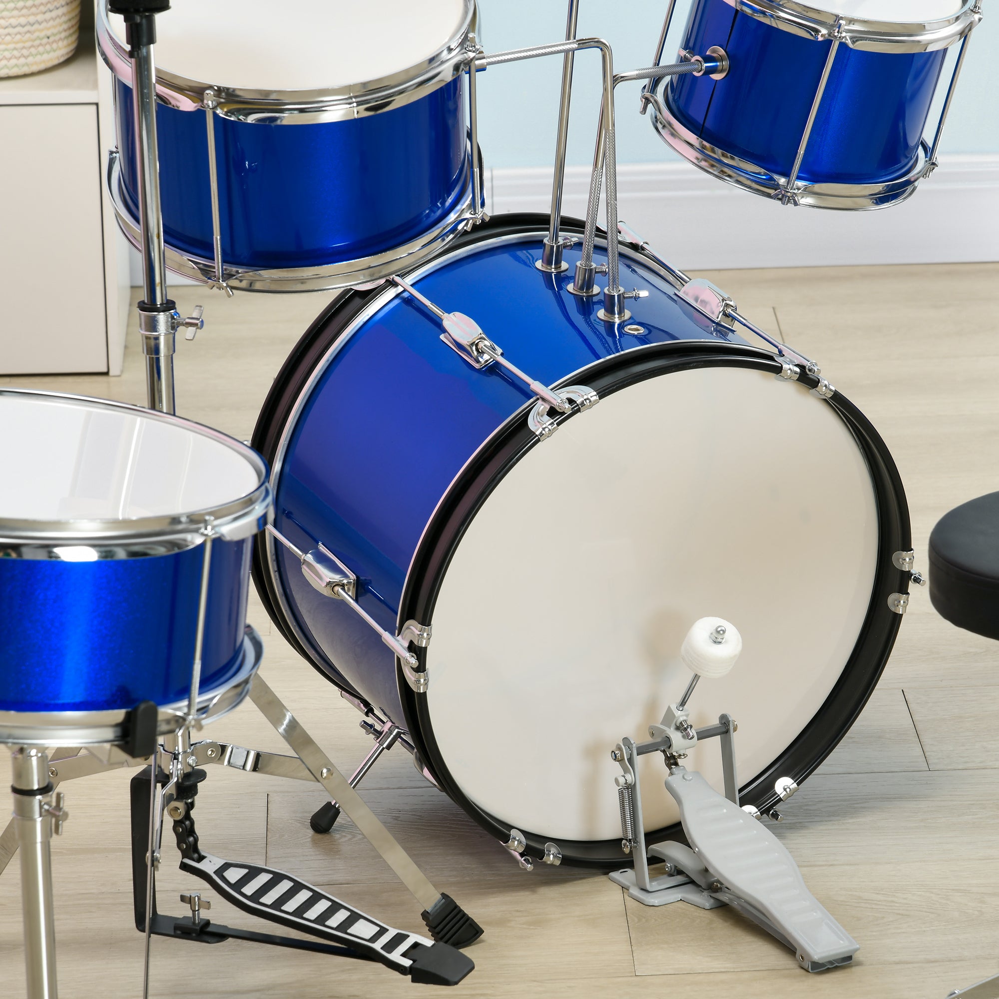 AIYAPLAY 11 Piece Kids Drum Kit with Stool, Drumsticks, Pedal, Cymbals, for 3-6 Years, Blue-6