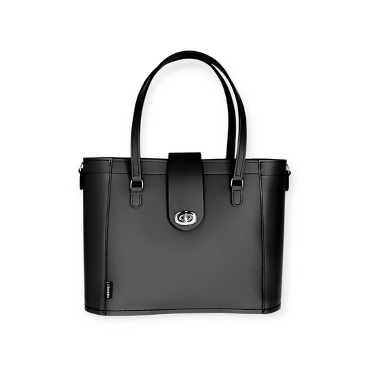 Leather Mini Twist Lock Shopper Bag - Black-0