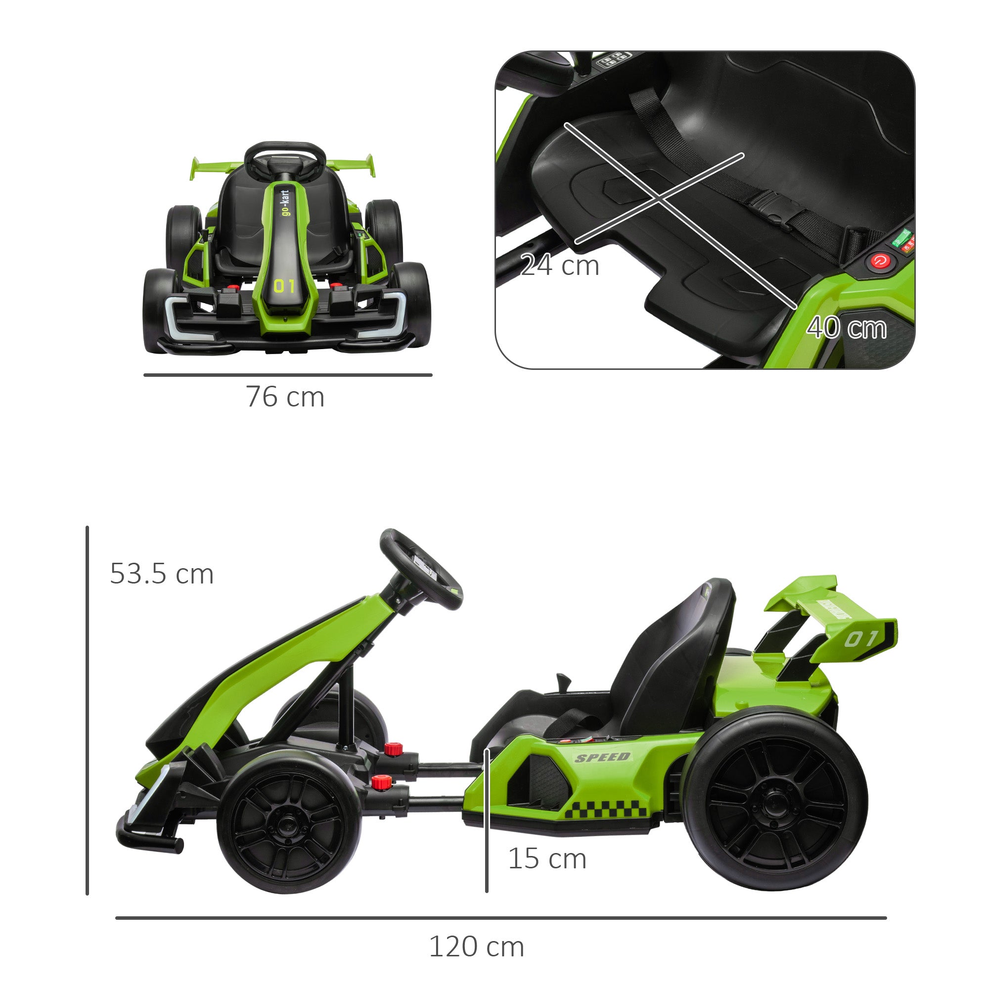 HOMCOM 24V Electric Go Kart for Kids with Adjustable Seat for 6-12 Years Old in Green-1