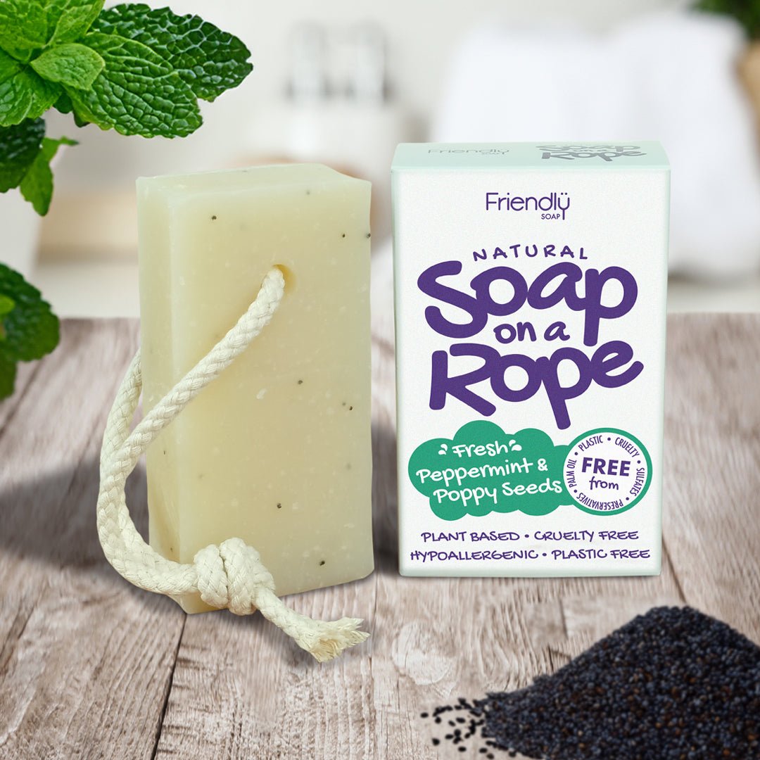 Natural Soap On A Rope - 'Fresh' Peppermint & Poppyseeds 125g - mezetto Friendly Soap Friendly Soap