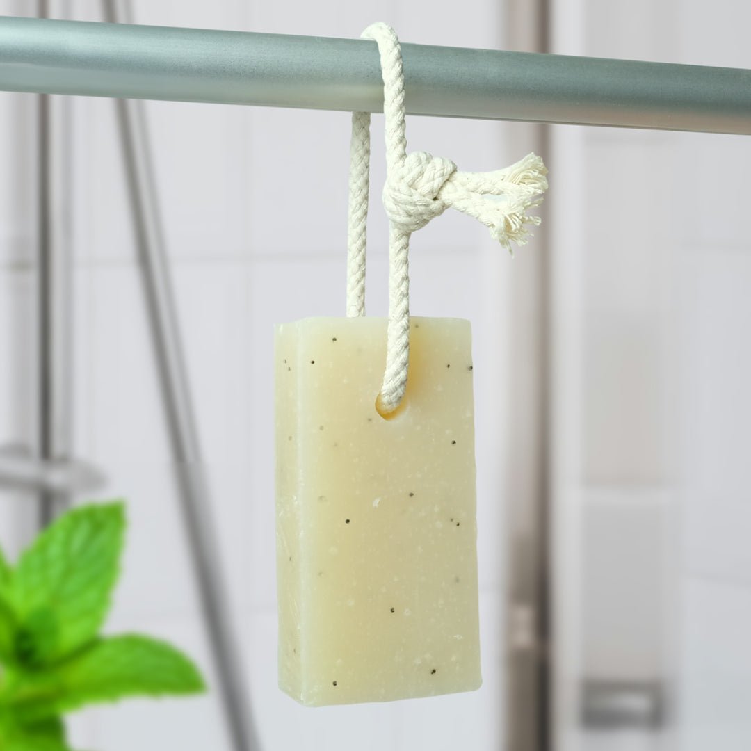 Natural Soap On A Rope - 'Fresh' Peppermint & Poppyseeds 125g - mezetto Friendly Soap Friendly Soap