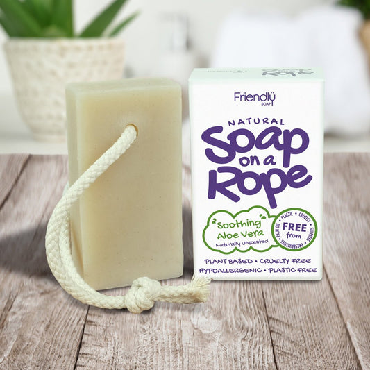 Natural Soap On A Rope - 'Soothing' Aloe Vera 125g - mezetto Friendly Soap Friendly Soap