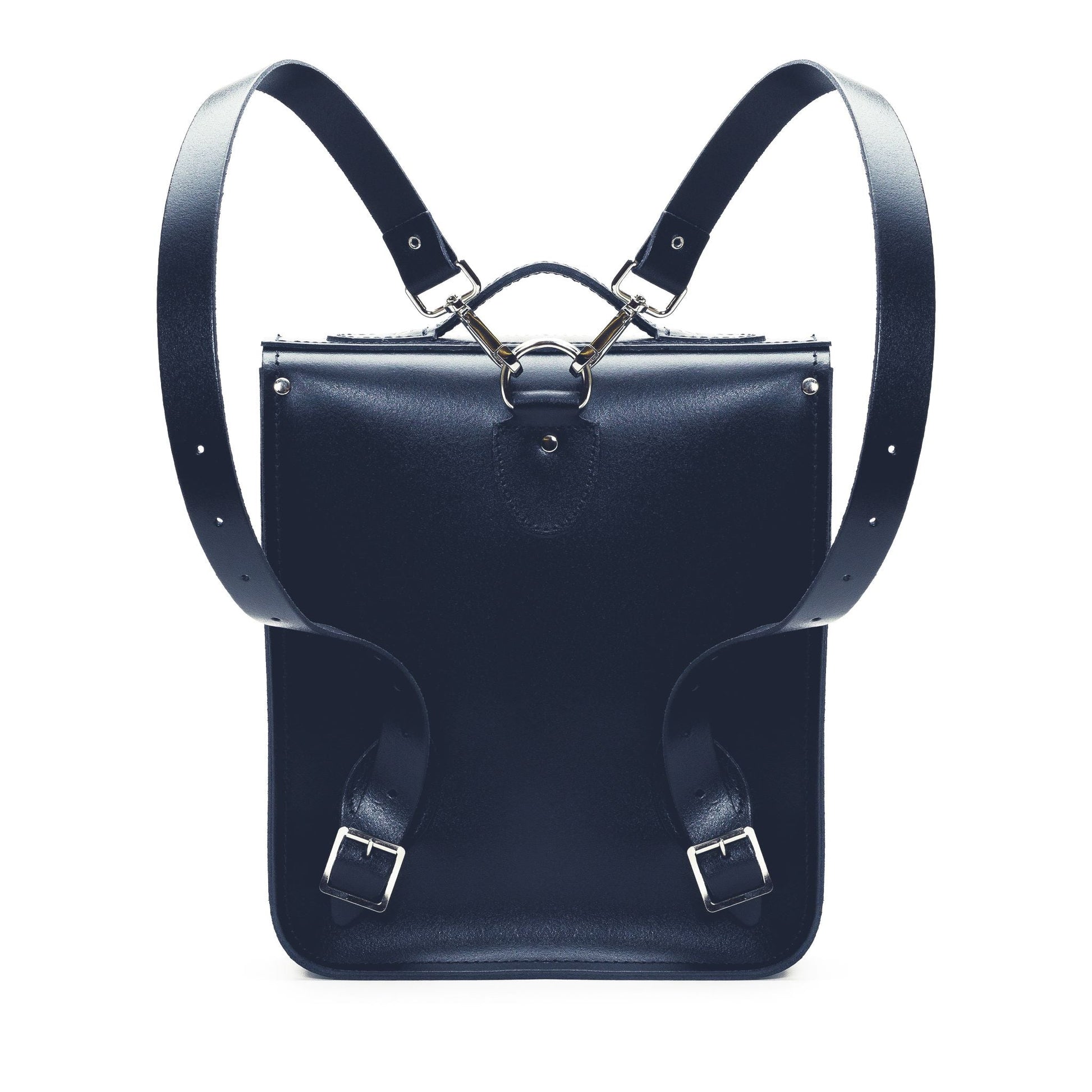 Handmade Leather City Backpack - Navy Blue-2