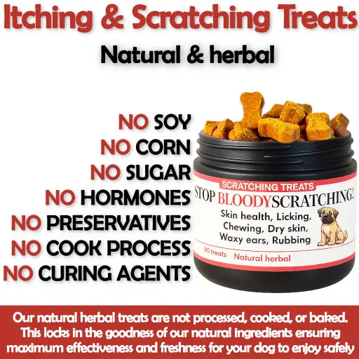 Itching and scratching dog treats for skin, licking, chewing, seasonal (natural herbal)