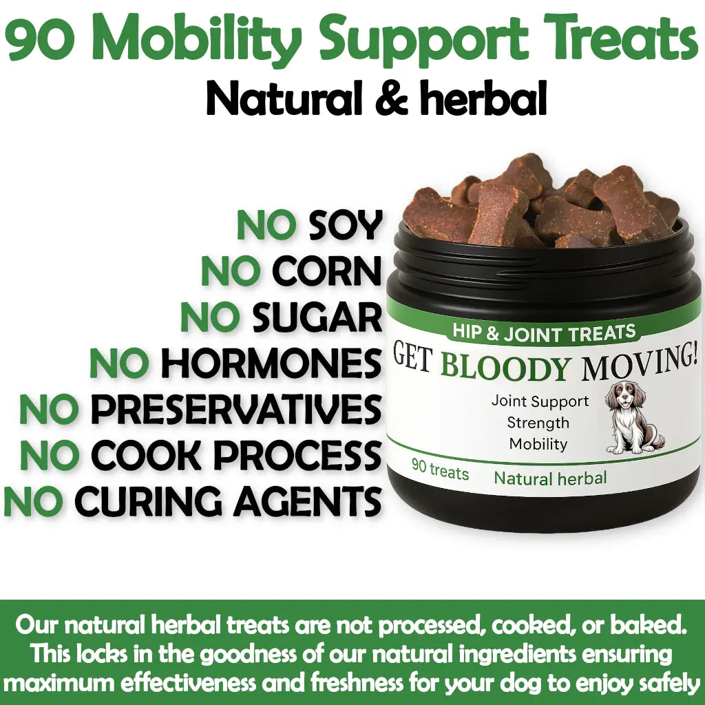 Hip & joint dog treats for age, mobility, strength, joints (natural herbal)