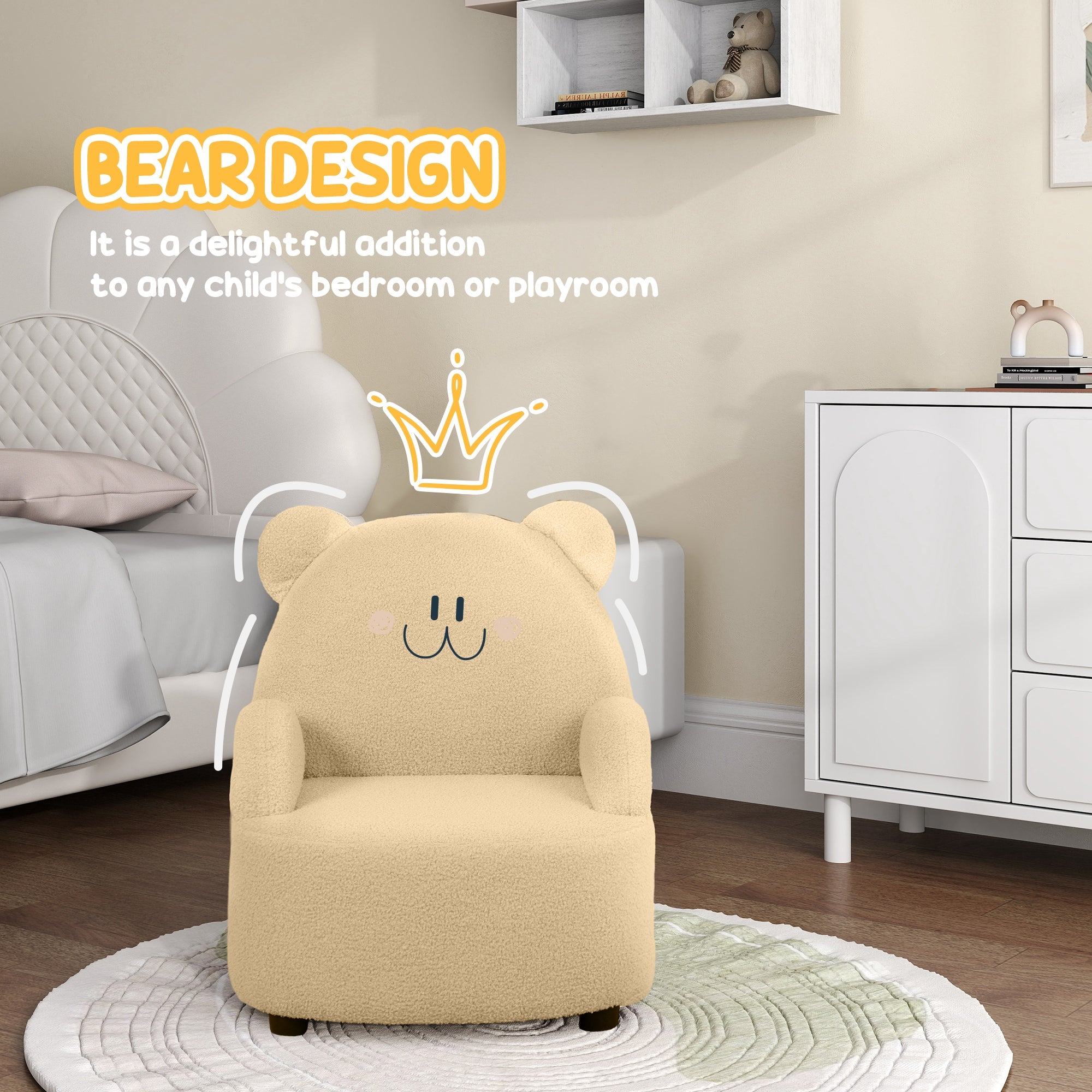 AIYAPLAY Kids Sofa Kids Armchair, Bear Shaped Toddler Chair for Bedroom Playroom Living Room, Aged 18 Months to 3 Years in Khaki-2